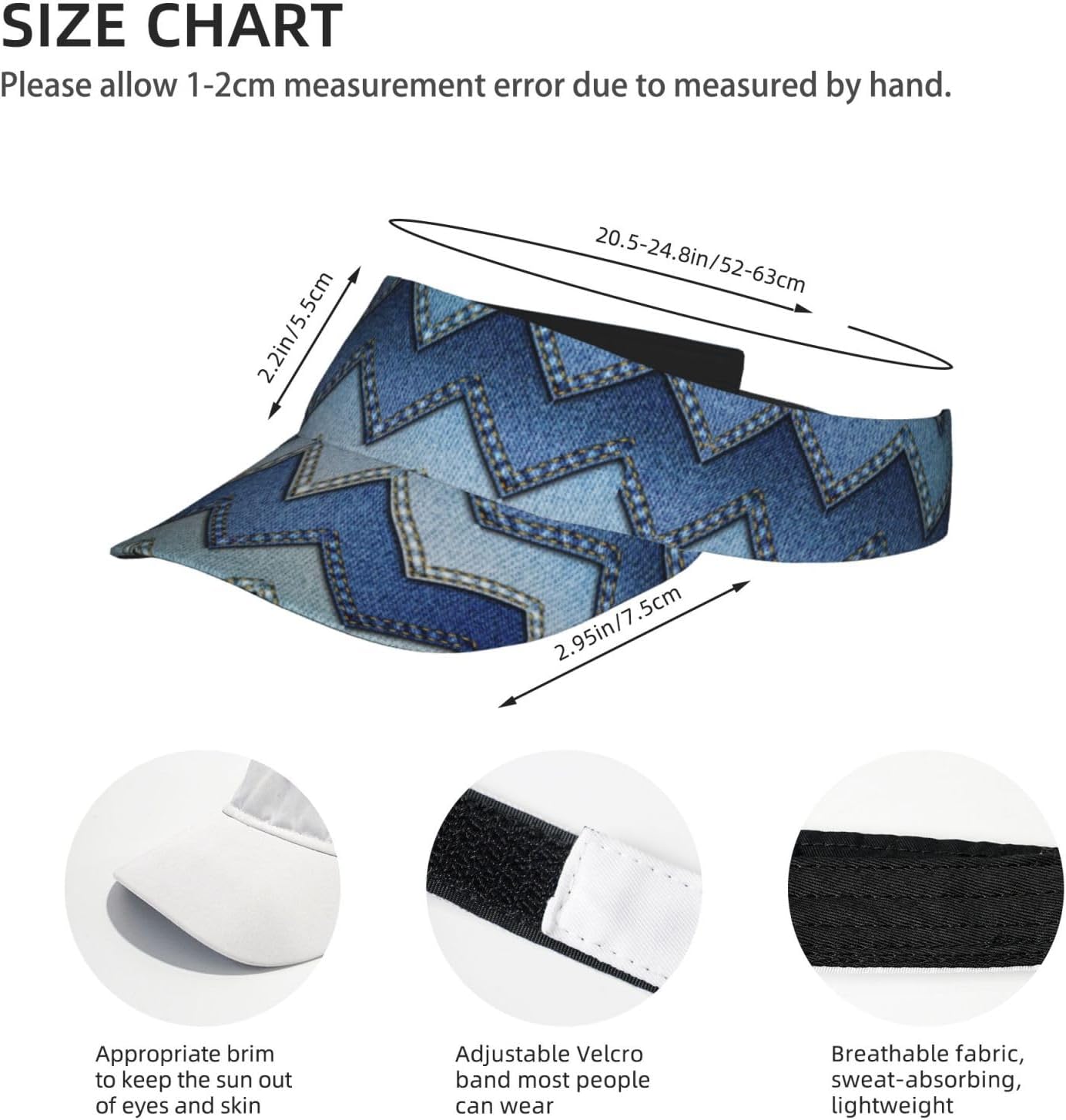 Gradient Blue Denim Print Sports Sun Visor Hats,Adjustable Sun Caps for Men Women Adults Lightweight