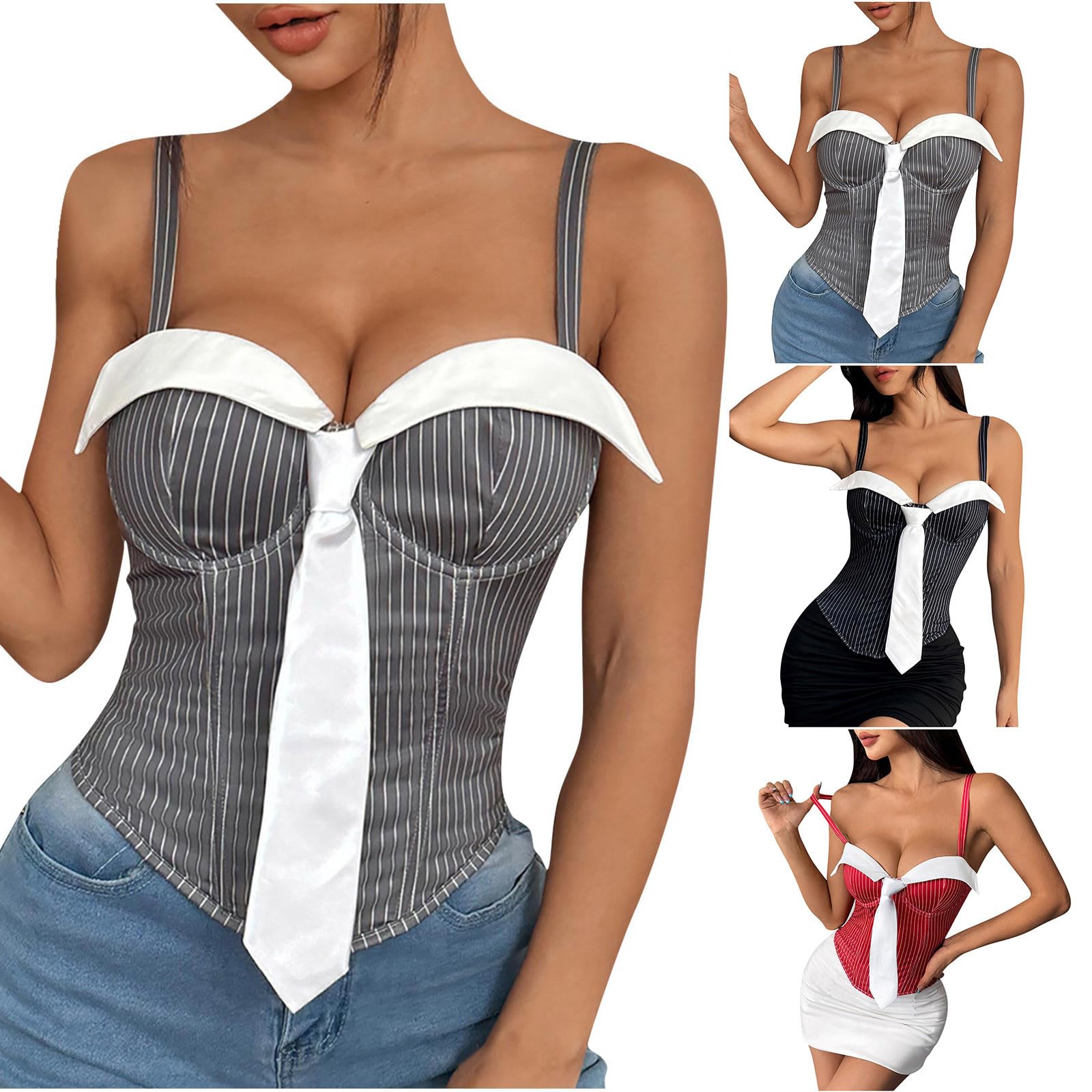 HGps8w Womens Sexy Low Cut Corset Top Chic Bowtie Patchwork Tank Clubwear Sleeveless Going Out Bustier Tops