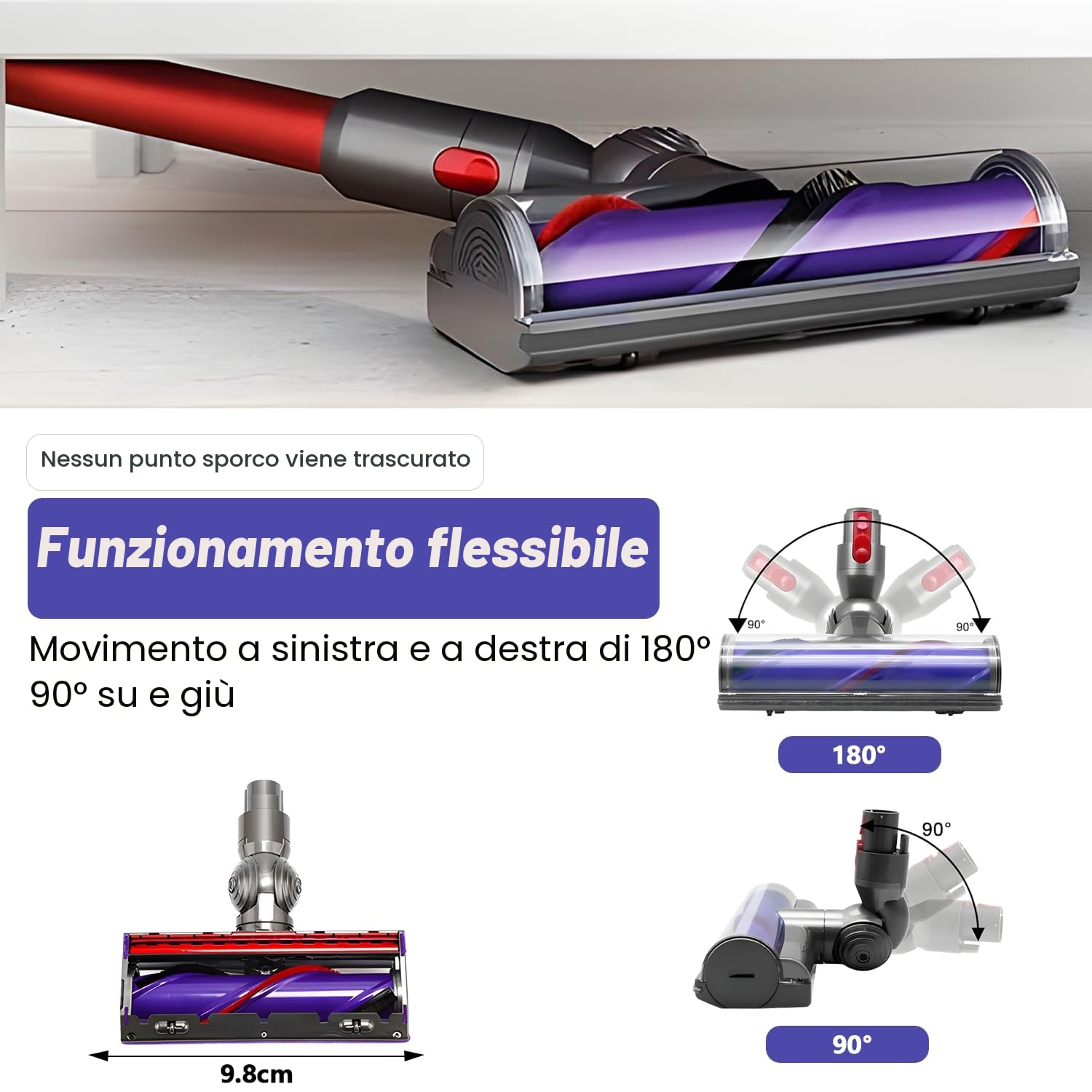 Spazzola compatibile per Dyson V7 V8 V10 V11 V15 SV10 SV12 SV14 SV15 Aspirapolvere,Ricambi Motorhead con Turbo e Rullo Morbido, Spazzola per Pavimenti, Parquet,Tappeti