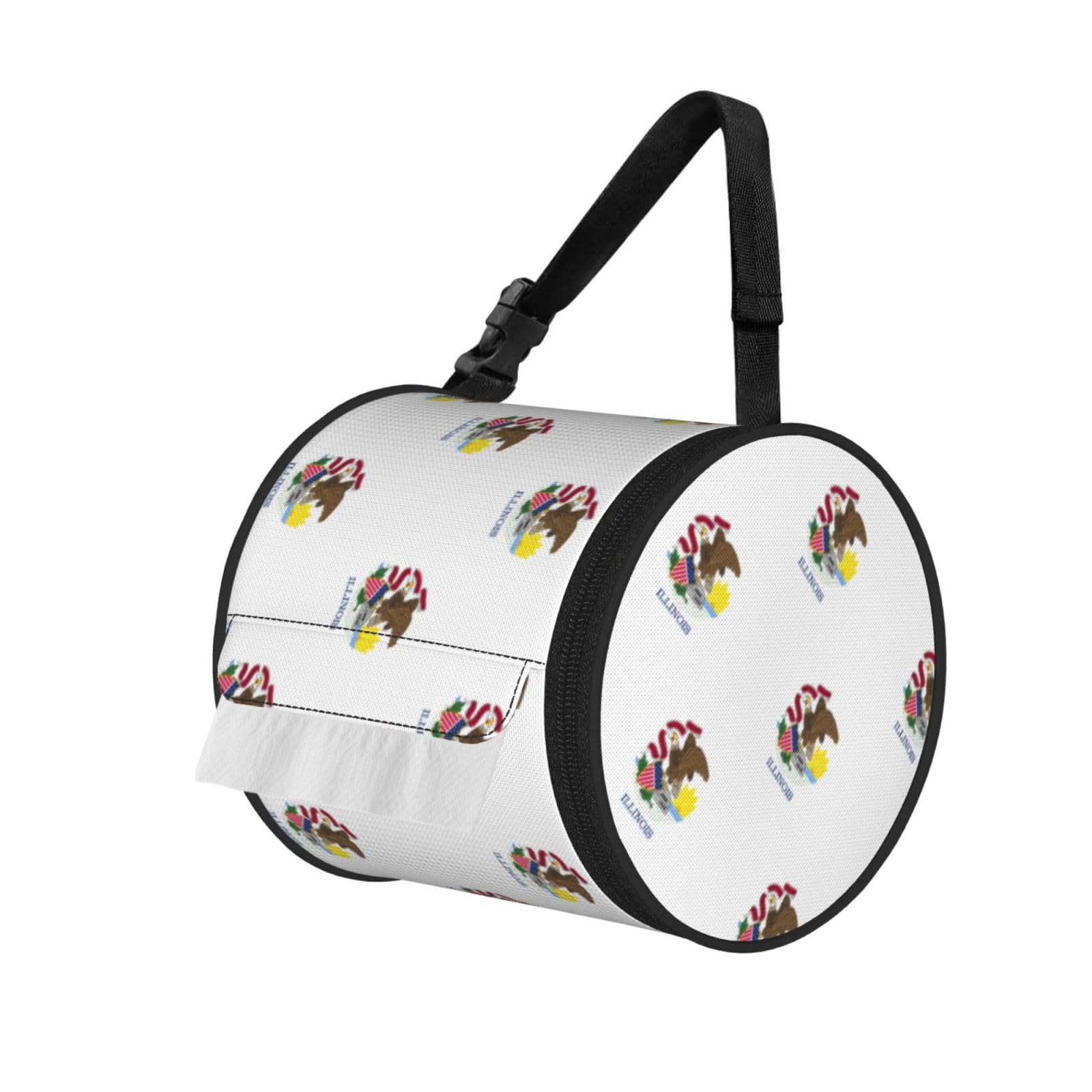 Illinois State Flag Print Round Tissue Dispenser Bag With Carry Strap, Portable Roll Holder For Car Travel Home