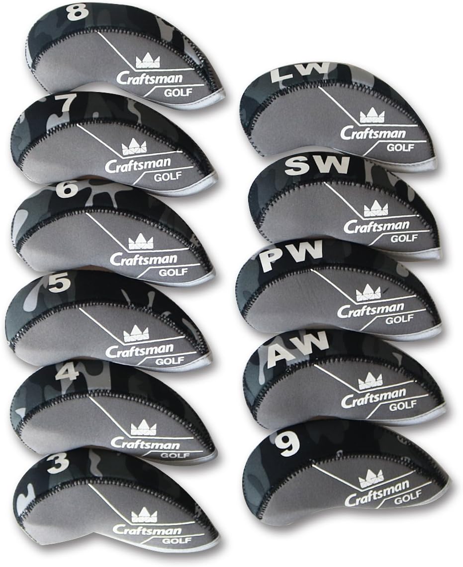 Craftsman Golf 3#-Lw Grey Camo Neoprene Set Golf Iron Wedge Club Covers Headcovers For Taylormade Callaway Titleist Cobra Adams RH Irons