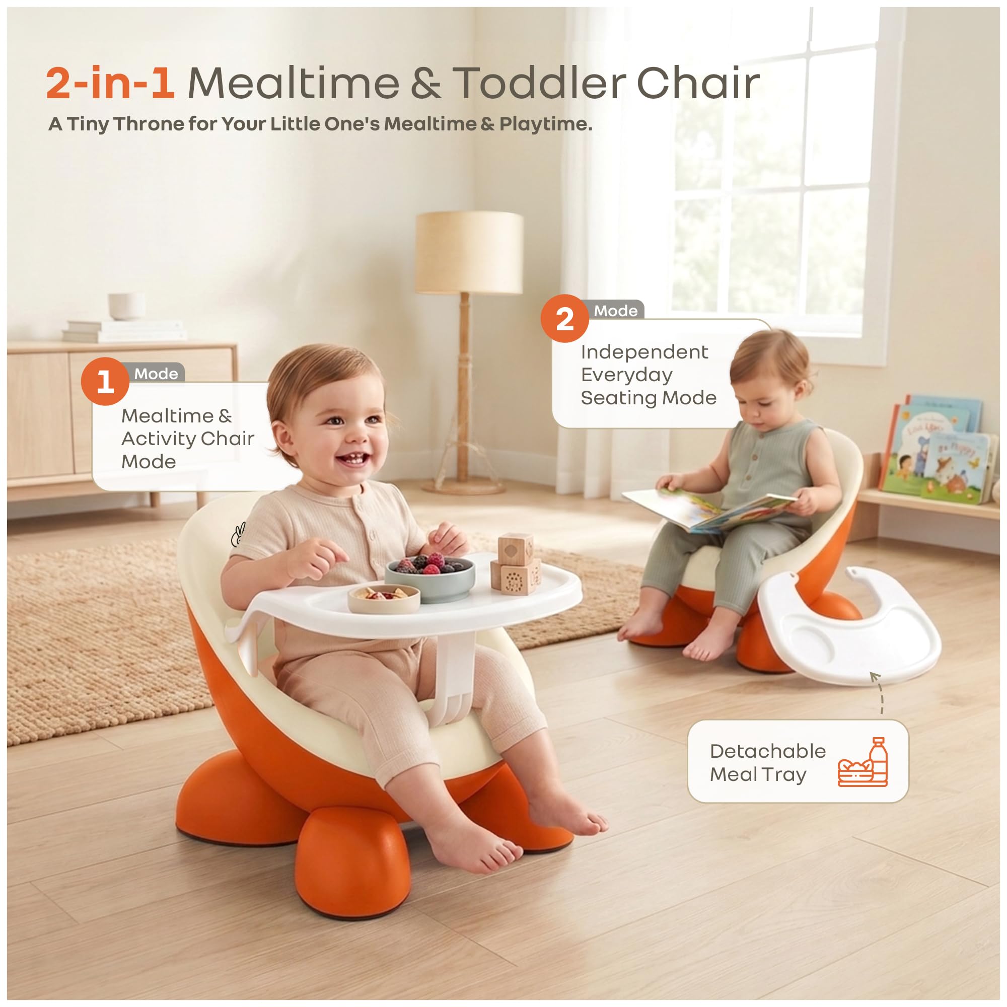 R for Rabbit Jelly Bean Fab 2 in 1 Multi-Functional Baby Study | Meal | Regular Kids Seating Chair with High Backrest for 6-36 Months Kid, Weight Capacity Upto 20Kgs (Cream Orange) 1