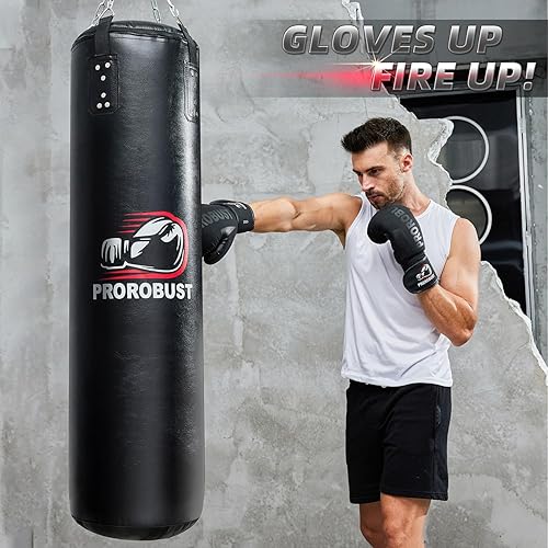 Miniatura 8 de Prorobust Saco de boxeo para adultos, juego de bolsa de boxeo pesada de poliuretano de 4 pies con guantes de 12 onzas para MMA Kickboxing, boxeo,