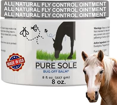 Pure Sole Bug Balm for Horses Bug Off Balm | Helps Protect Ponies, Cows, Donkeys & Other Farm Animals |Sweet Itch Belly Balm Ointment| Safe for Face, Ears, Eyes, and Wounds, 8 oz.