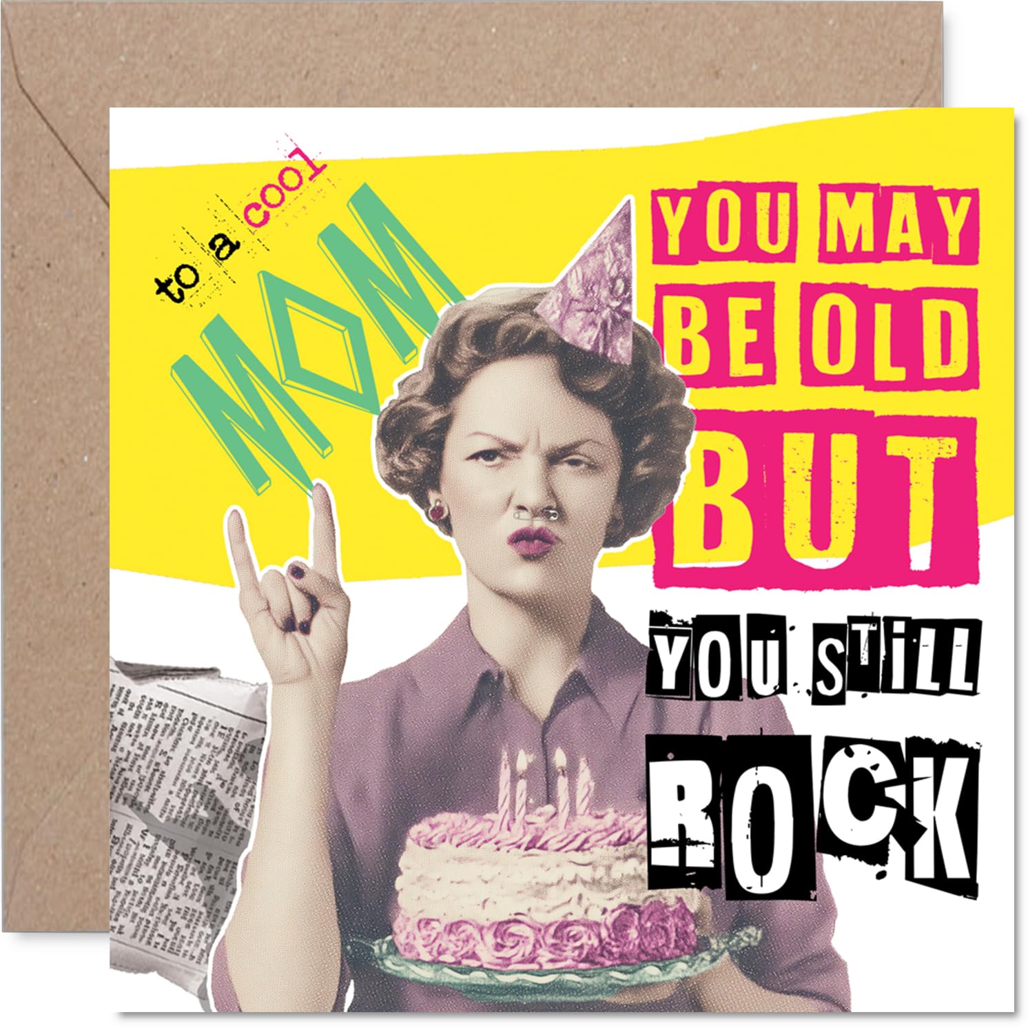 Funny Birthday Card for Mom - Retro Vibes and Cake - Cheeky Mum with Cool Throwback Style - Guaranteed to Get a Laugh - 145mm Square, Envelope Included