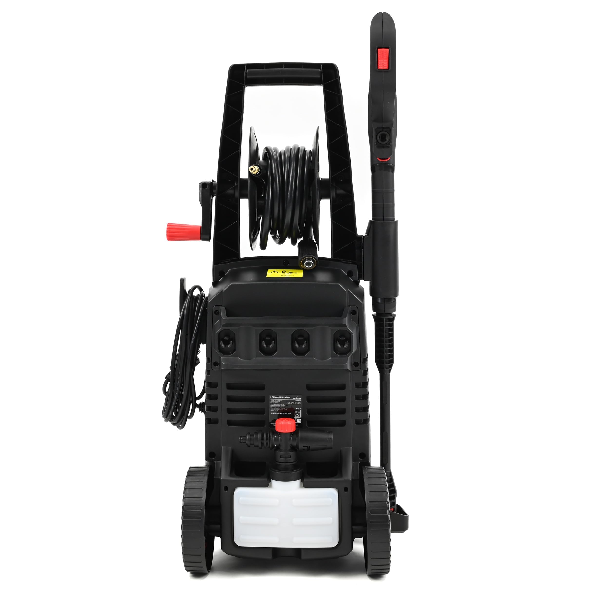 Lehmann Hudson Hidrolimpiadora de Alta Presion, 1800 W, Presión Máxima 220 Bar, Capacidad de Extracción de 450 l/h, Juego de Accesorios - Cepillo para Patios, Lanza Espumante, Cepillo para Llantas