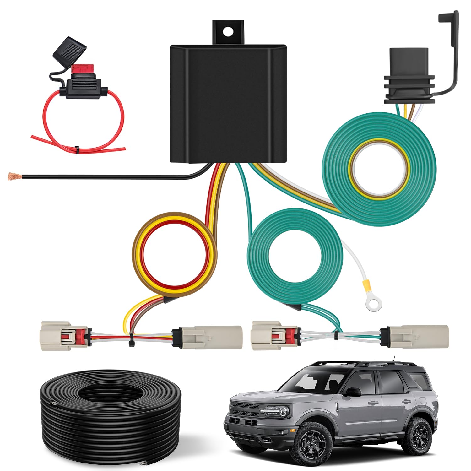 Nilight 4 Pin Trailer Wiring Harness Kit 56468 Vehicle Standard 4 Way Connector Custom for 2021 2022 2023 2024 Ford Bronco with LED taillights Simple Fit Tow Hitch Harness
