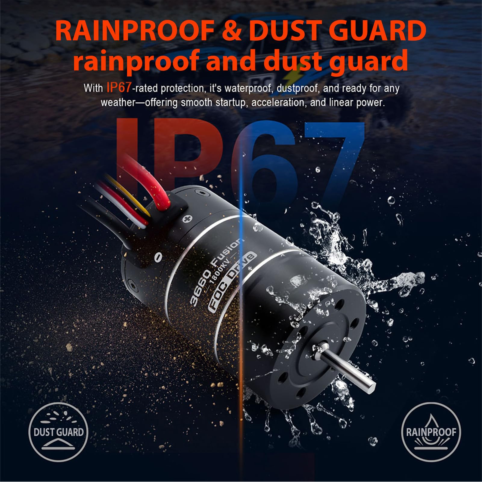 Asixxsix Bezszczotkowy Silnik ESC Combo 3660 1800KV, Silnik i ESC 40A 2w1 System Napędu FOC z ochroną przeciwdeszczową i przeciwkurzową, dla 1/10 RC Crawler Rock Crawling