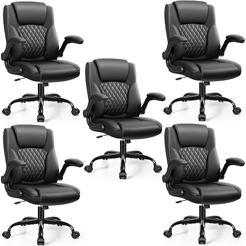 Leather Office Chair, PU Home Computer Desk Chairs with Ergonomic Back Support, 360°Swivel Free，Small Gaming Chair with Wheels and Adjustable Armrests, for Short People Use