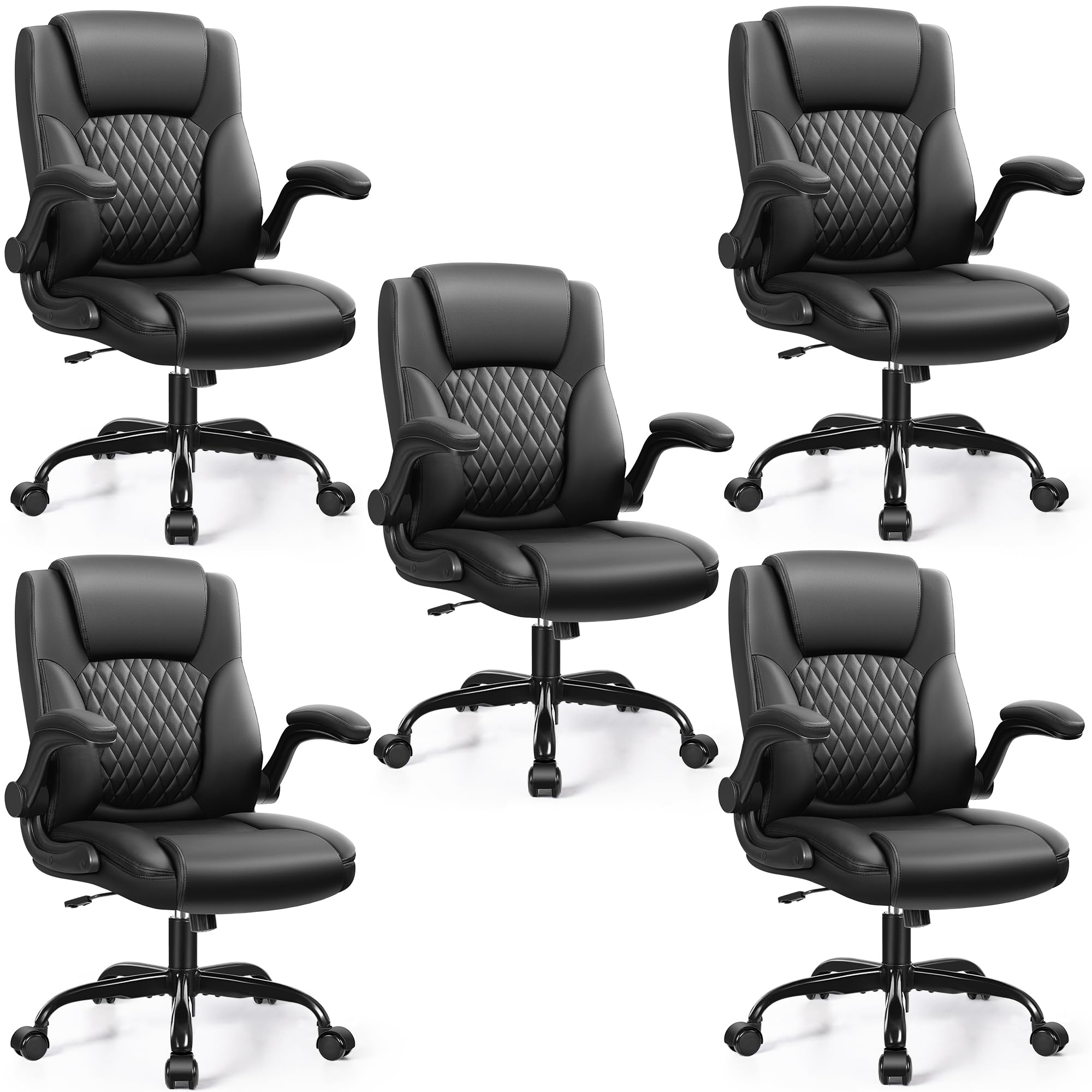 Leather Office Chair, PU Home Computer Desk Chairs with Ergonomic Back Support, 360°Swivel Free，Small Gaming Chair with Wheels and Adjustable Armrests, for Short People Use