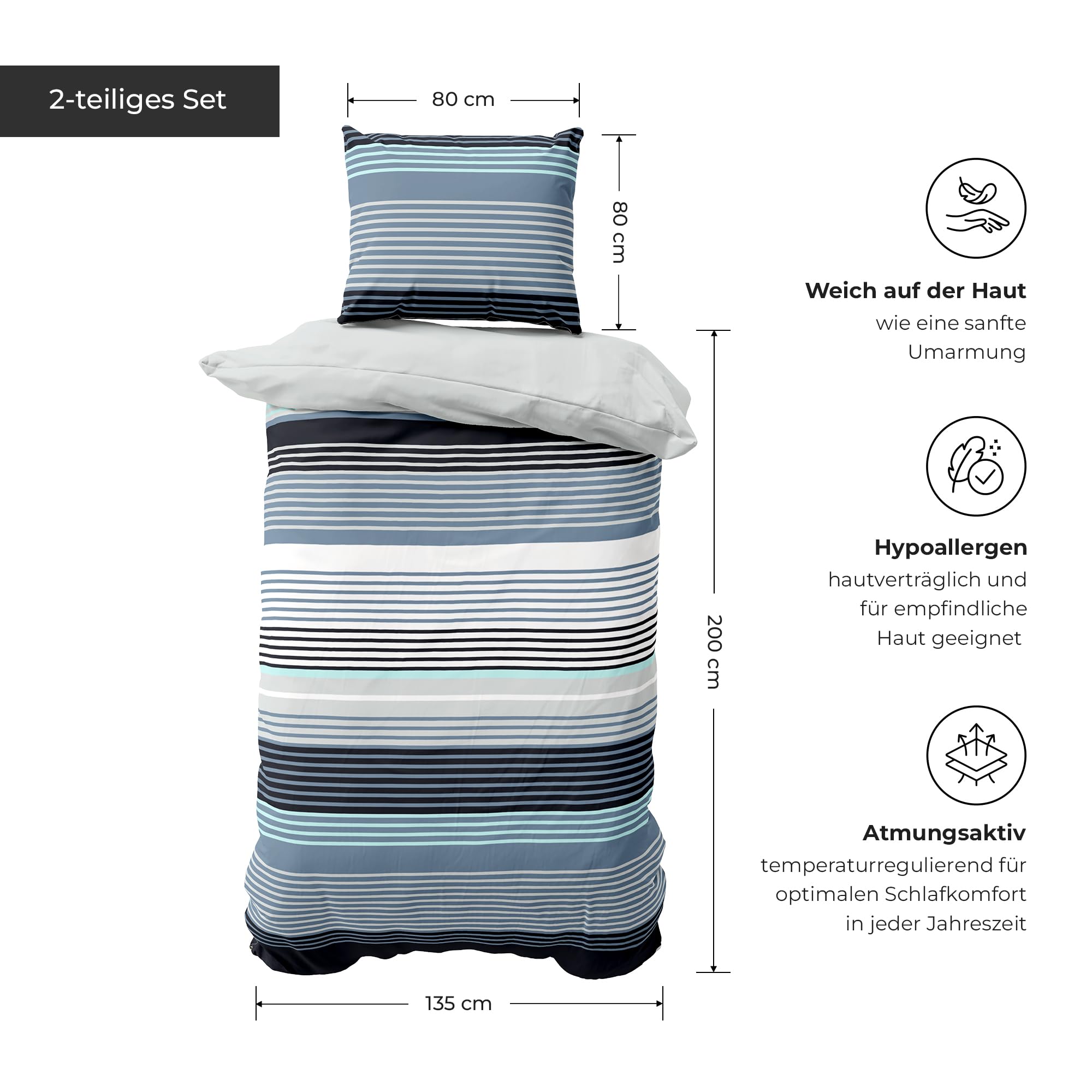 Juego de Ropa de Cama de 135 x 200 cm, algodón, 2 Piezas con