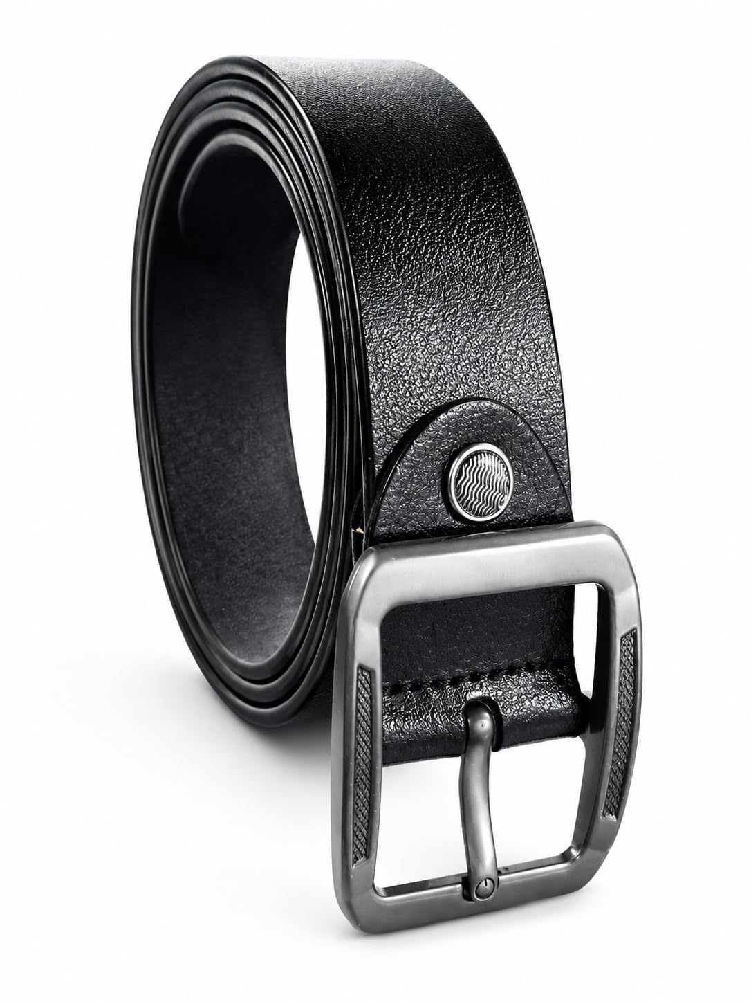 Men's Black Leather Belt with Scratch-Resistant Metal Buckle, Smooth Finish, Pin Closure, Formal and Casual Wear-picture-40