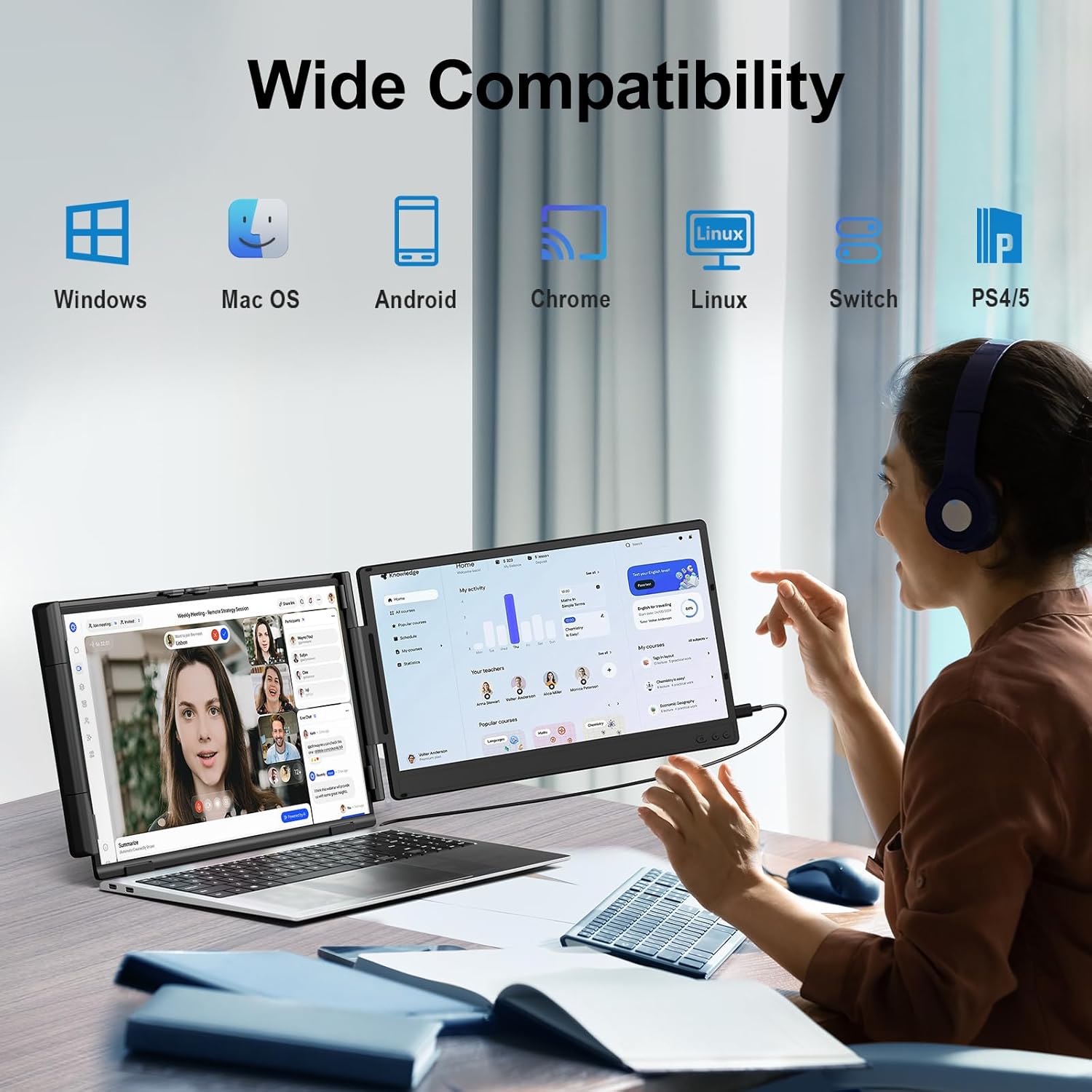 Laptop Screen Extender, 14" FHD 1080P Portable Monitor for Laptop, Plug & Play Screen Extender, Auto Adjust Width Dual Monitor for 13" - 17" Laptops, Compatible for MacOS/Wins/Chrome/Dex - Image 8