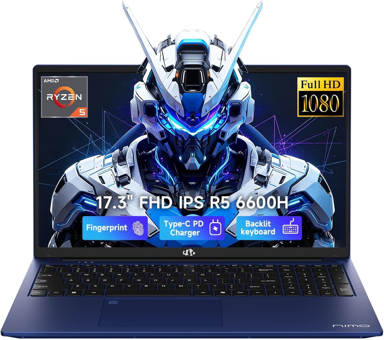 NIMO 17.3" AI-Creator-Laptop, 6-Core AMD R5-6600H 16GB RAM 512GB SSD | (Beat i7 1355U up…