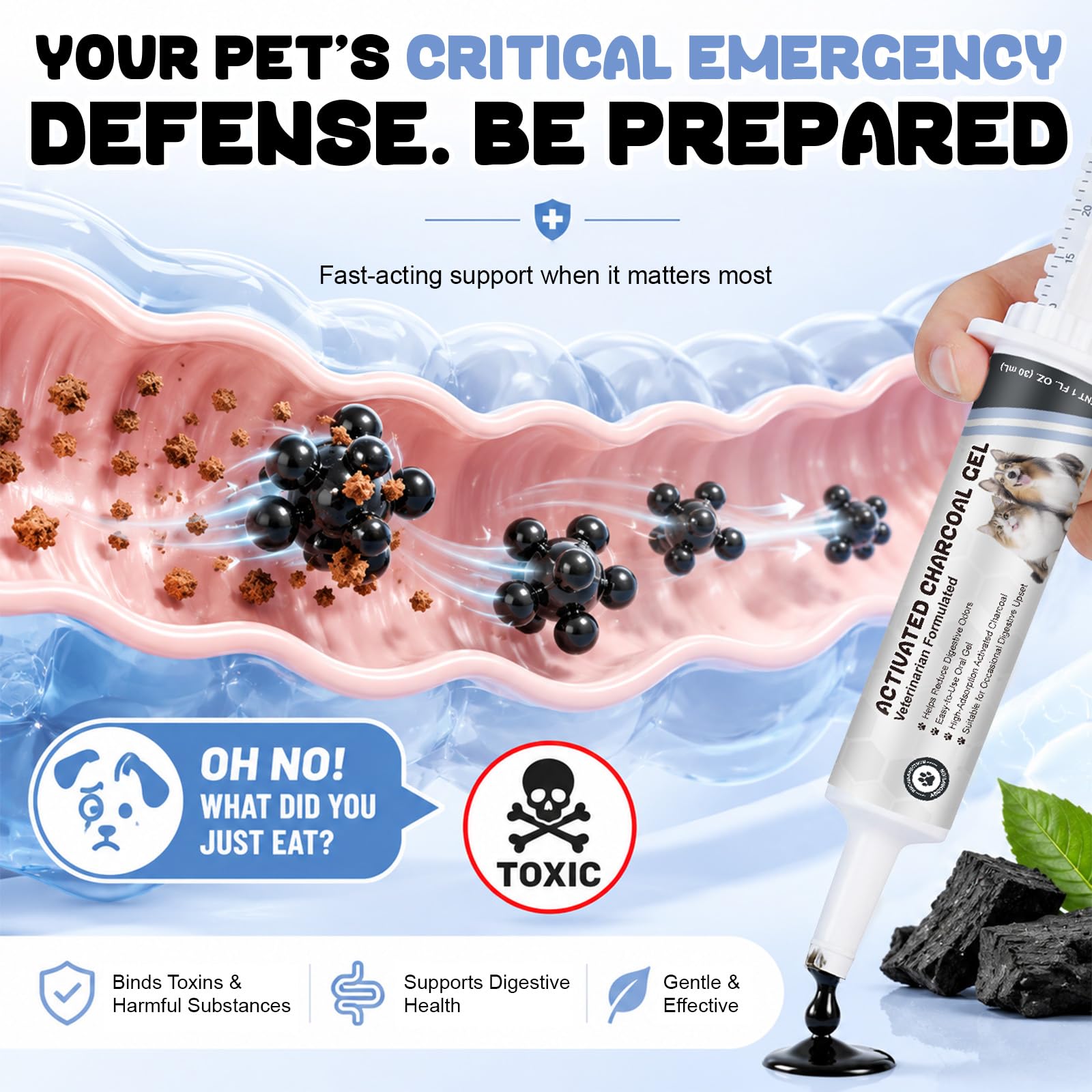 Activated Charcoal Gel for Dogs, Aktivkohle-Gel für Hunde 30 ml, hohe Absorptionskraft, reduziert Verdauungsgerüche, für alle Hunde geeignet