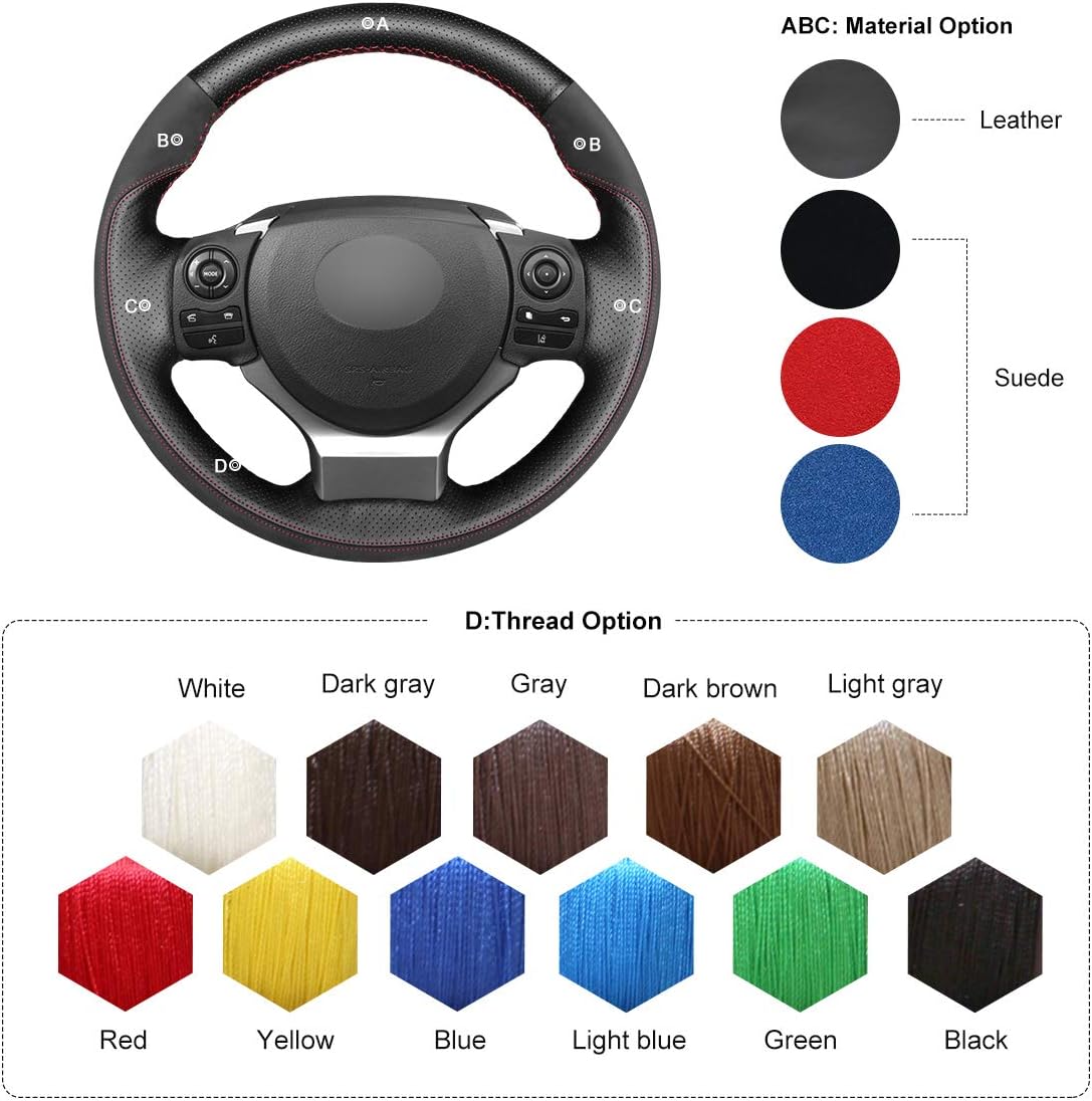 MEWANT Steering Wheel Cover Wrap for Lexus is 200t 250 300 350 F Sport/RC/CT 200h / NX Hand-Stitched Black Genuine Leather and Suede