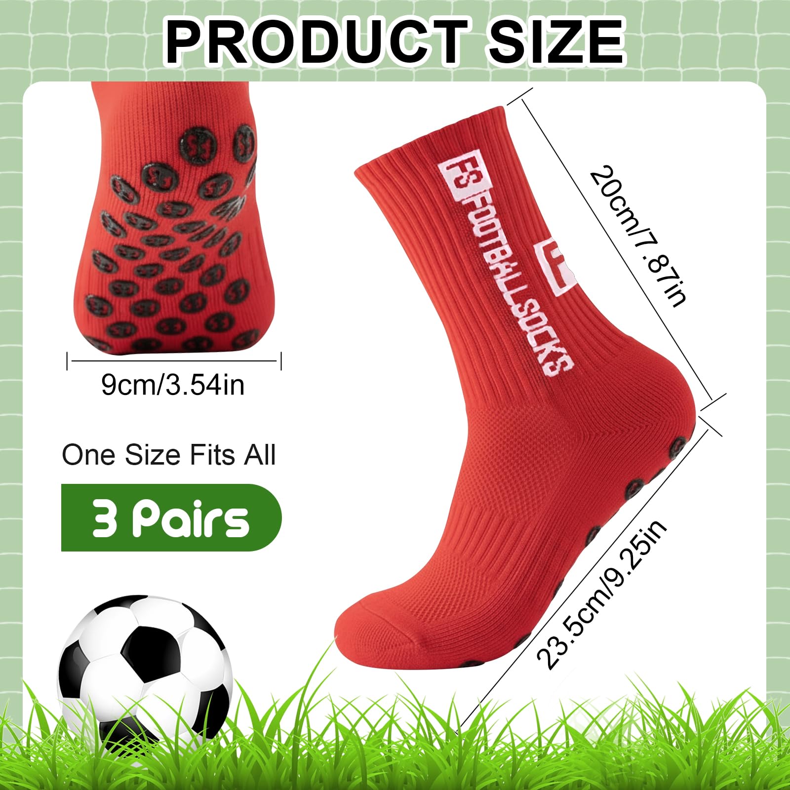 Lot de 3 paires de chaussettes de football antidérapantes pour homme, femme et enfant - Tailles 39-46 - Chaussettes de football antidérapantes pour football, basketball, course, respirantes - 4