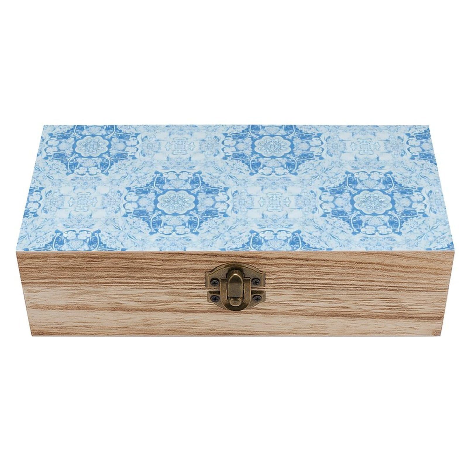 SMAZDFXX Trippy Peacock Mandala Blue Wooden Storage Box With Hinged Lid Decorative Front Clasp Keepsake Boxes