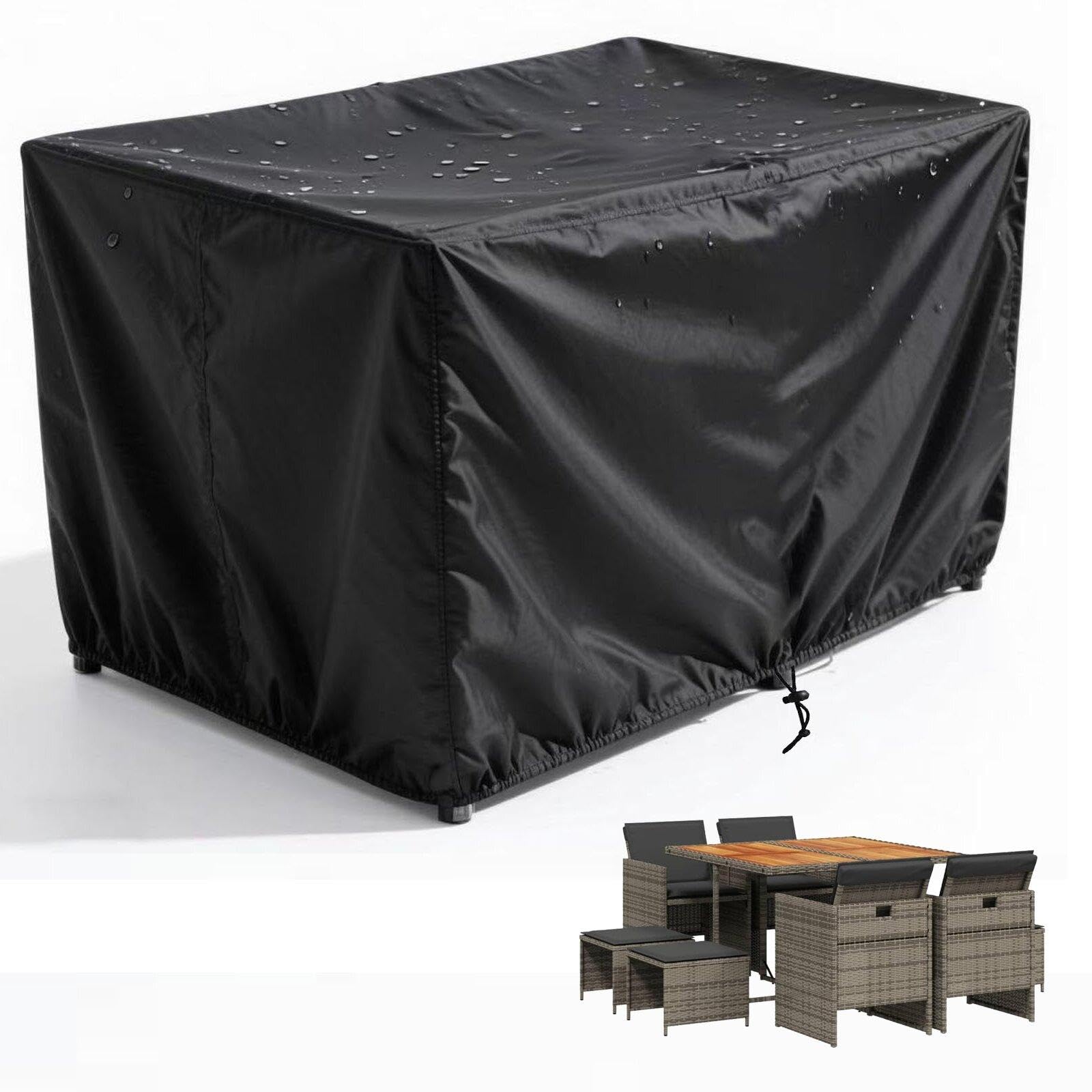 Pvpqpr Black Garden Furniture Cover Waterproof 90X70x110(Lxwxh) Heavy Duty Garden Table Covers Patio Set Rattan Sofa Seating Windproof Rectangular Square 420D Oxford Fabric