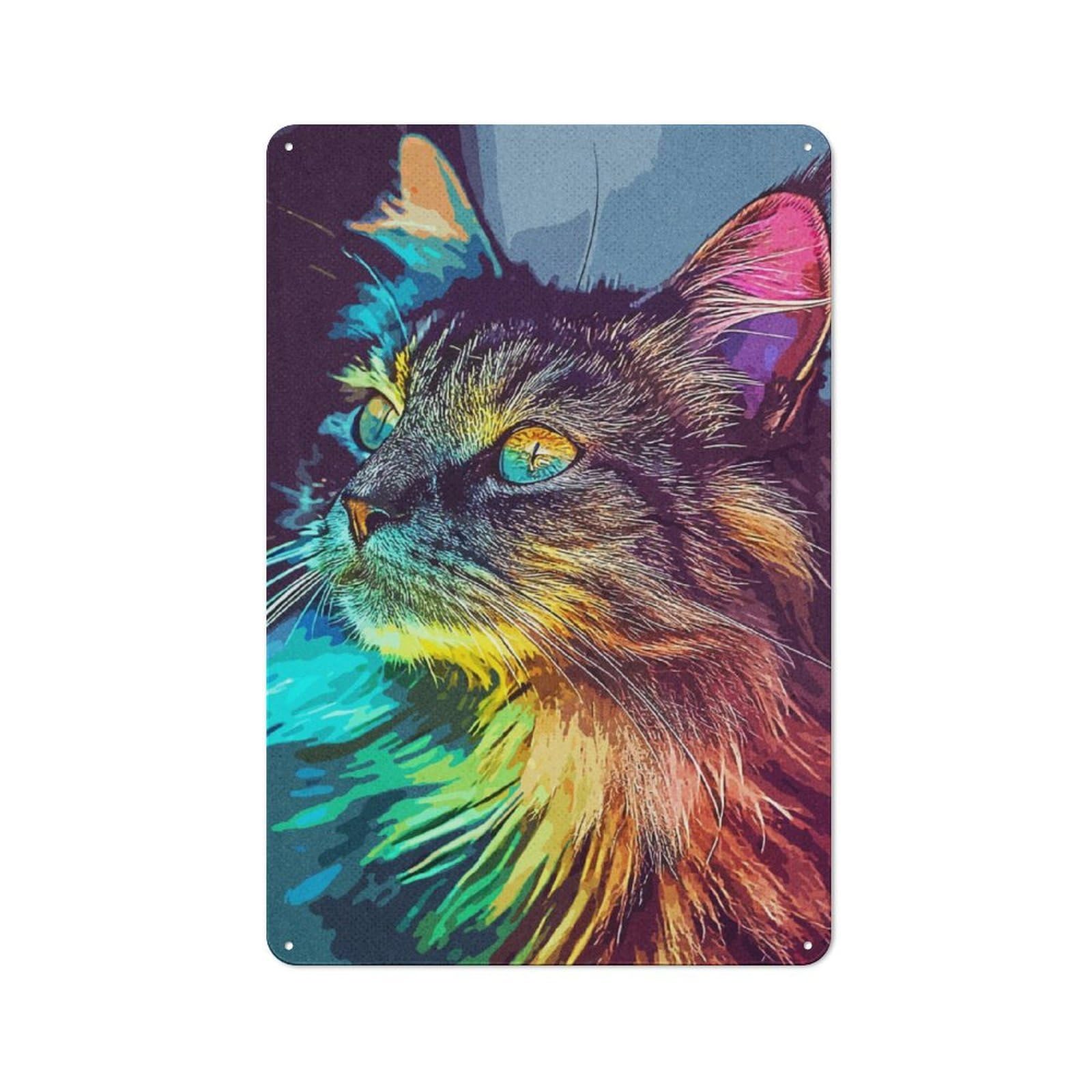 Junmoney Rainbow Cat Tin Sign 30X20cm For Workshop Wall, Vintage Wall Decor, For Metal Sign Collectors, For Garage And Workshop Walls