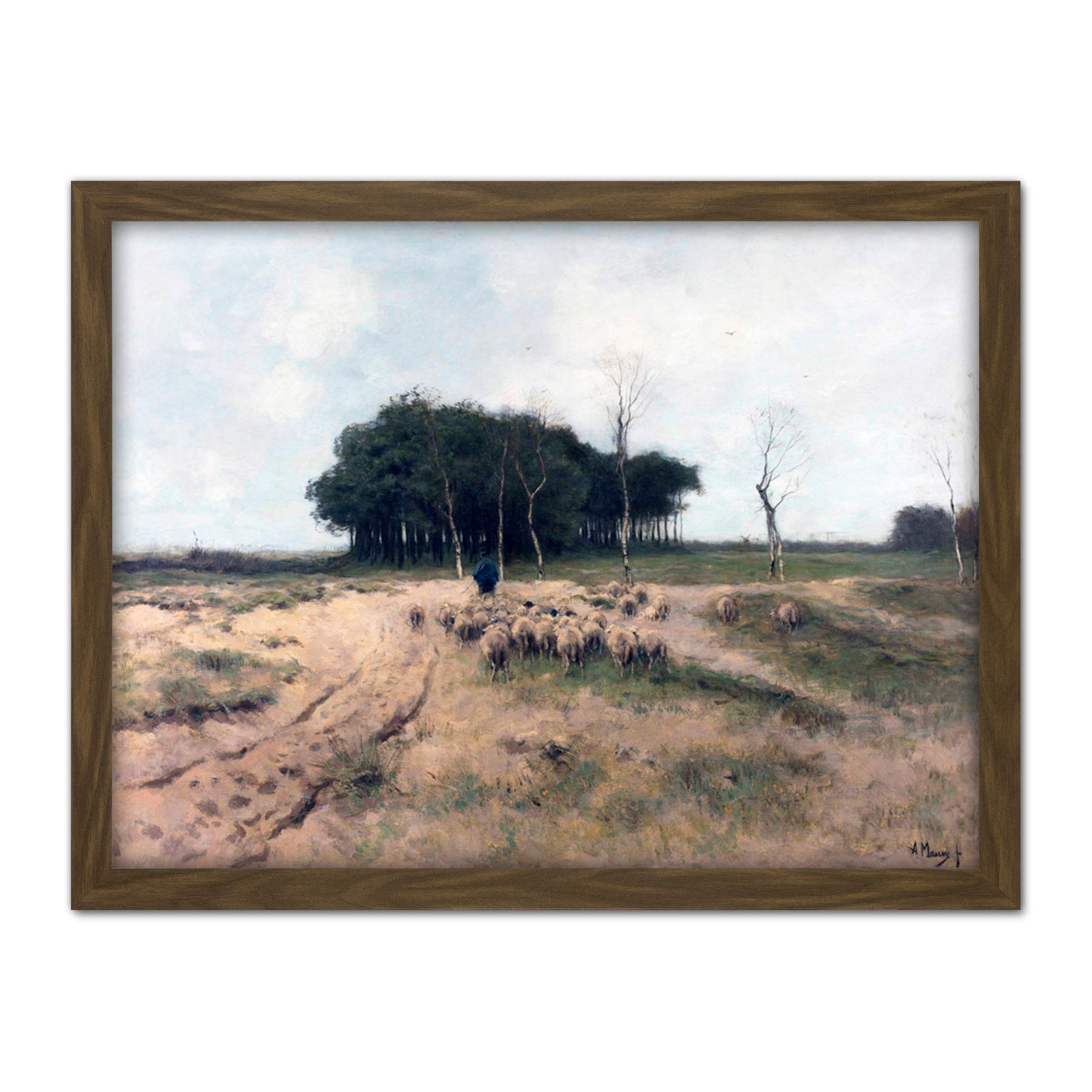 Artery8 Anton Mauve On The Heath Near Laren Sheep Painting Artwork Framed Wall Art Print 18X24 Inch