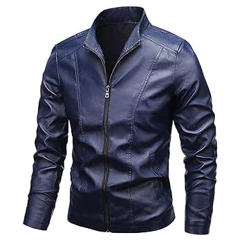 Gsywaipei Men's Solid Color Leather Jacket Classic Style