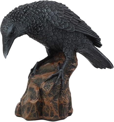 Miniatura 2 de Ebros Gift Figura gótica macabra Edgar Poe Perching Raven On Rock de 5 pulgadas de alto, cuervo gótico carroñero, decoración escultura