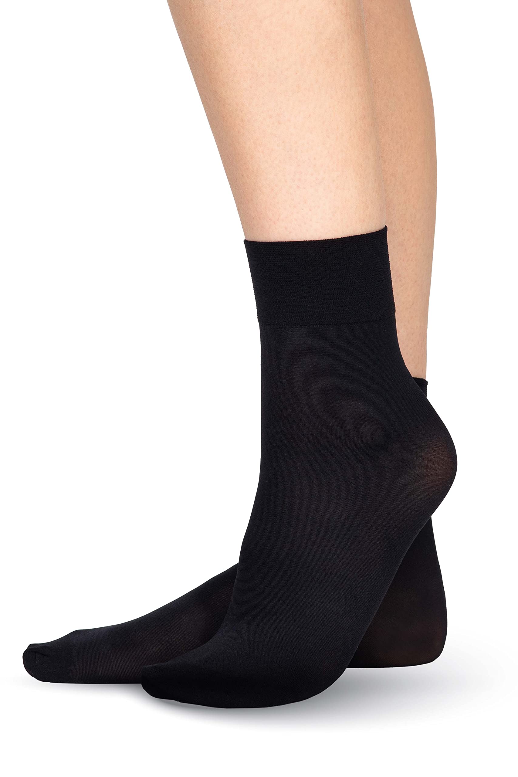 Women’s Microfiber Opaque Tight Socks Crew Length 60 Denier Anti-pressure Band Ankle High Hosiery [Made in Italy]