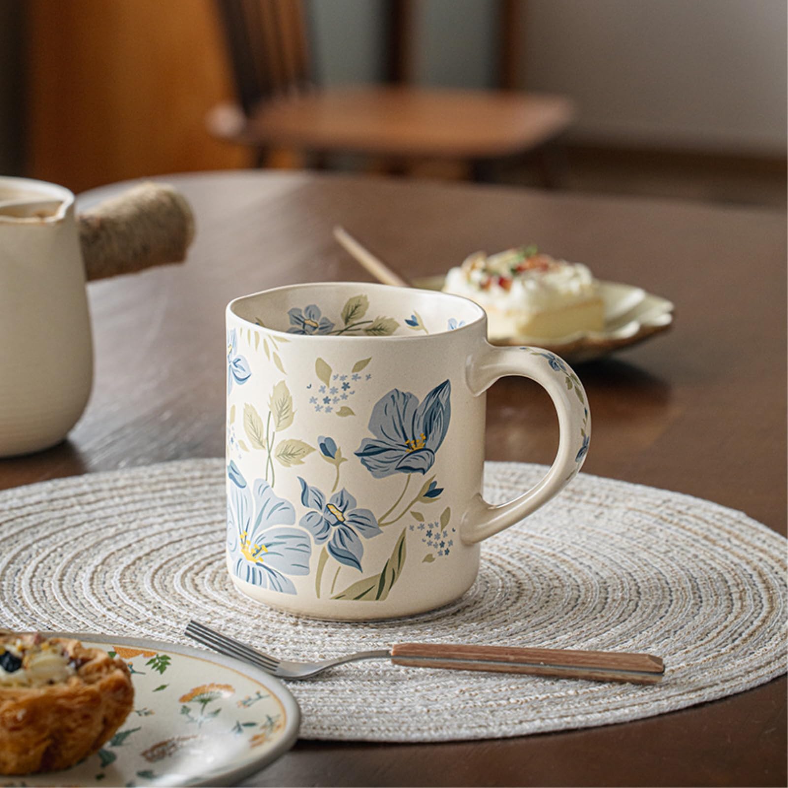 Taza de cerámica de flores onduladas de 500 ml, taza de café para el hogar, orquídea de lluvia
