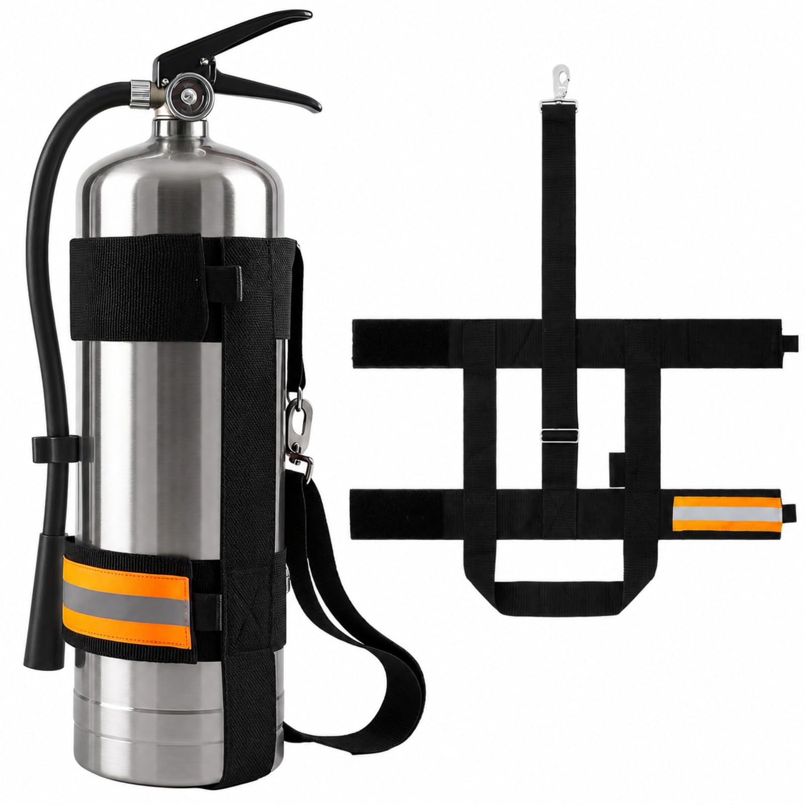 Shyyween 2 Pcs Adjustable Fire Extinguisher Carrying Strap, Reflective Firefighter Water Can Extinguisher Strap High-Strength Nylon Harness with Metal Buckle Fire Safety Gear (Orange)