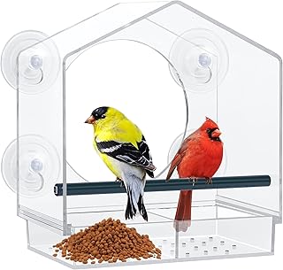 Window Bird Feeders - Clear Plastic Bird Feeders with 4 Strong Suction Cups, Sliding Tray and Drain Holes for Outside for Viewing Bird Watching Squirrel Proof Bird Feeder
