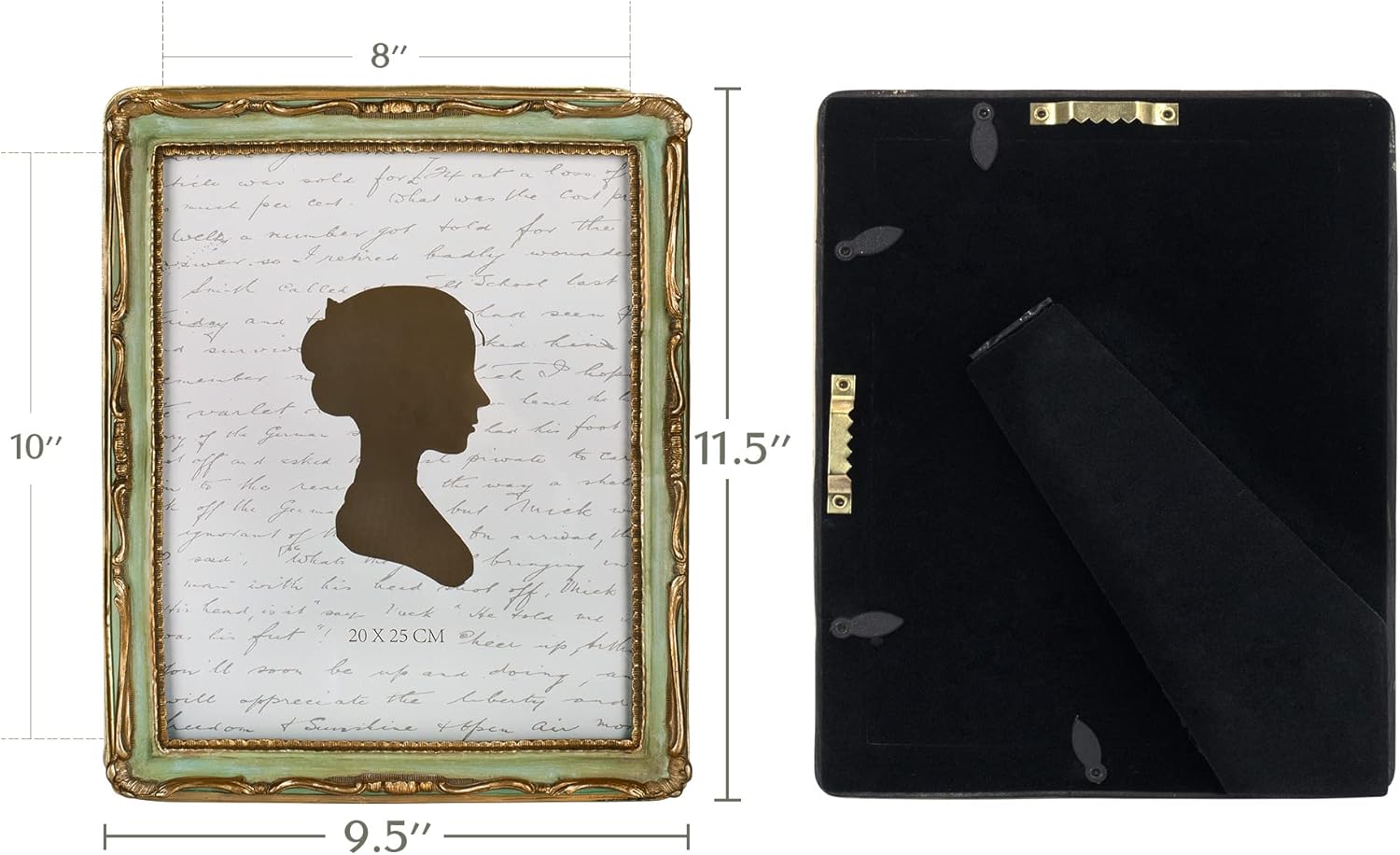 AELS 8x10 Inch Vintage Picture Frame, Elegant Antique Photo Frames with Glass Front, Photo Display, Tabletop Wall Hanging, Gift Ideas, Gold and Green