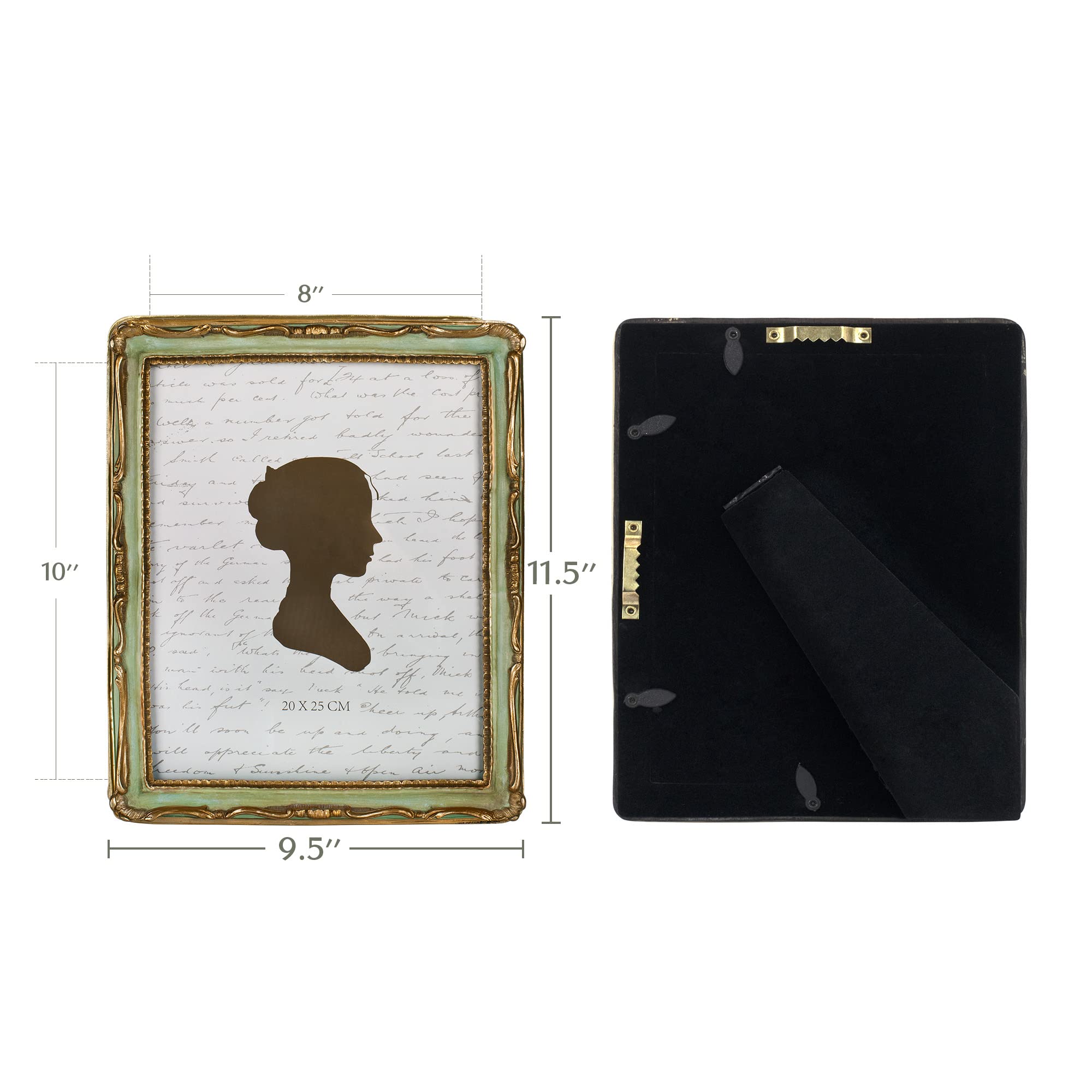 AELS Ramka na zdjęcia w stylu vintage, elegancka antyczna ramka na zdjęcia ze szklanym przodem, ekspozycja na zdjęcia, wisząca na ścianie, pomysły na prezent, złota i zielona