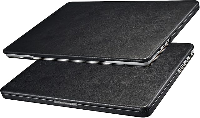 Case for Macbook Pro 14 2021 A2442, ICARER Premium Leather Ultra Slim Protective Case Cover Shell for Macbook Pro 14 2021 A2442 M1 Pro / M1 Max Touch ID-Black