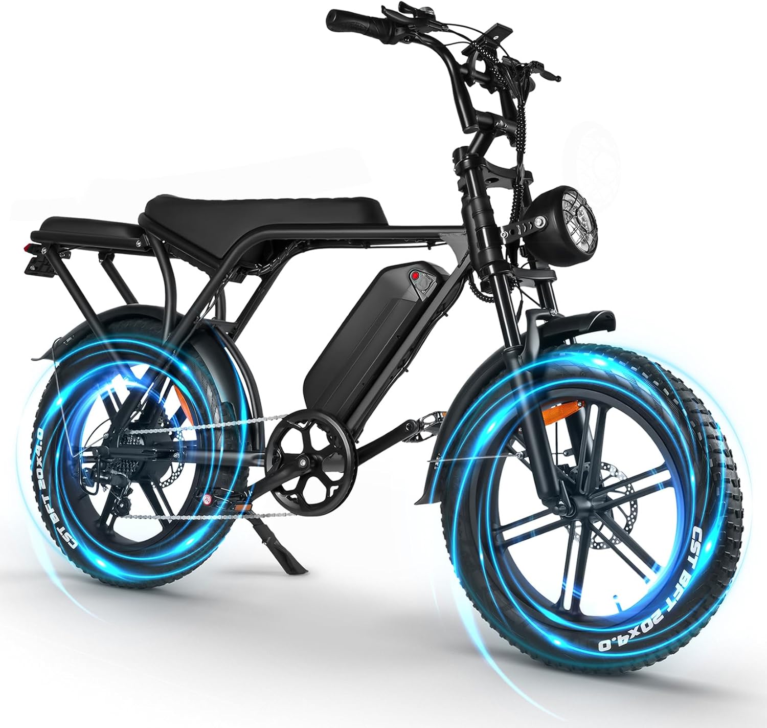OUXI V8 Electric Bike in black, showcasing its fat tires and retro design.