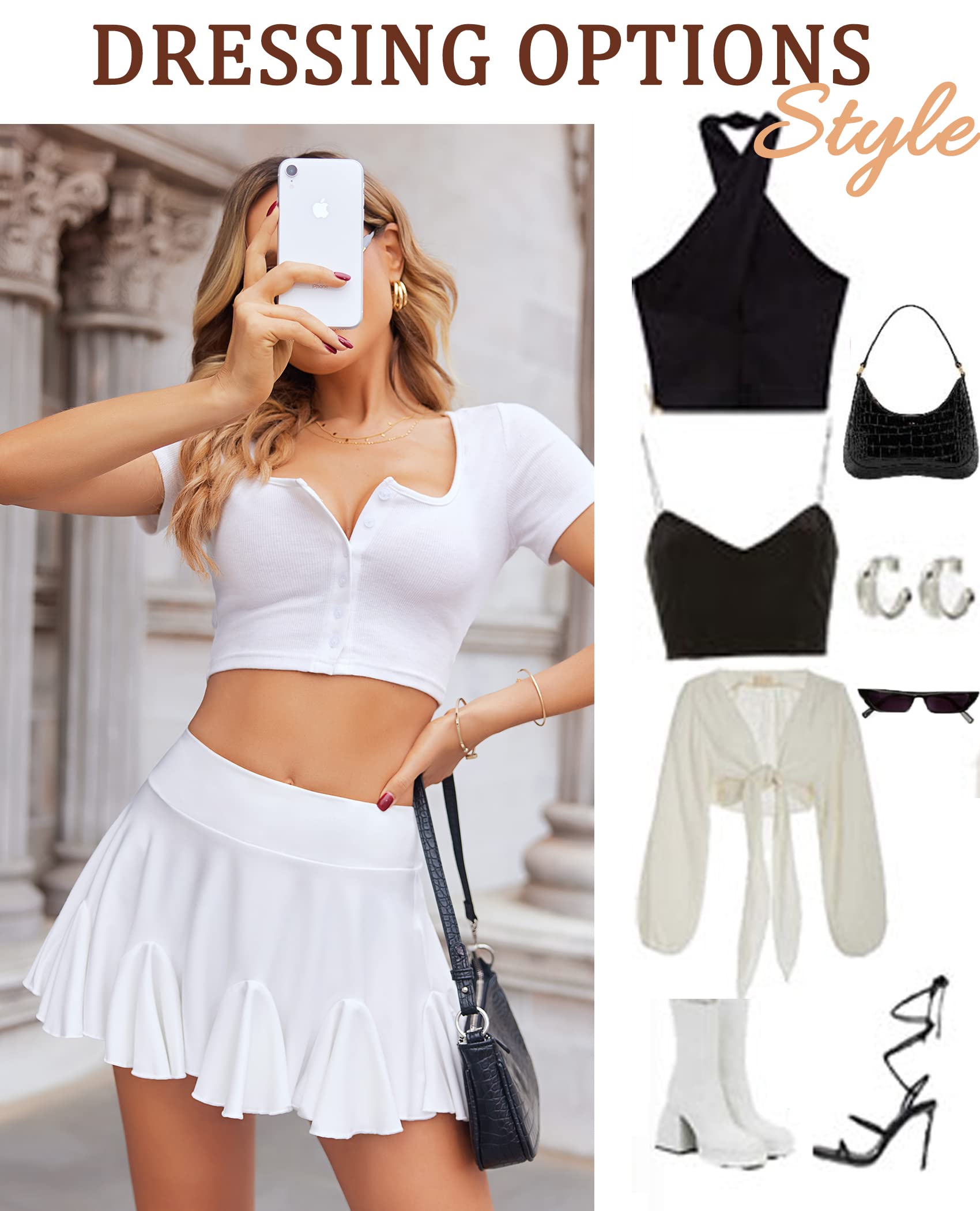 Avidlove Mini Skirt for Women Sexy Pleated Skirts High Waist Skater Skirt Ruffle Lingerie Skirts: Small White