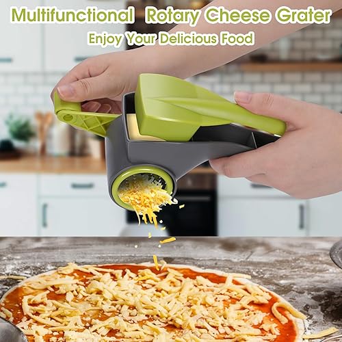 Miniatura 3 de MASTERTOP Rallador de queso, rallador de queso giratorio de mano con 2 tambores de acero inoxidable, rallador de cocina para queso duro, verduras,