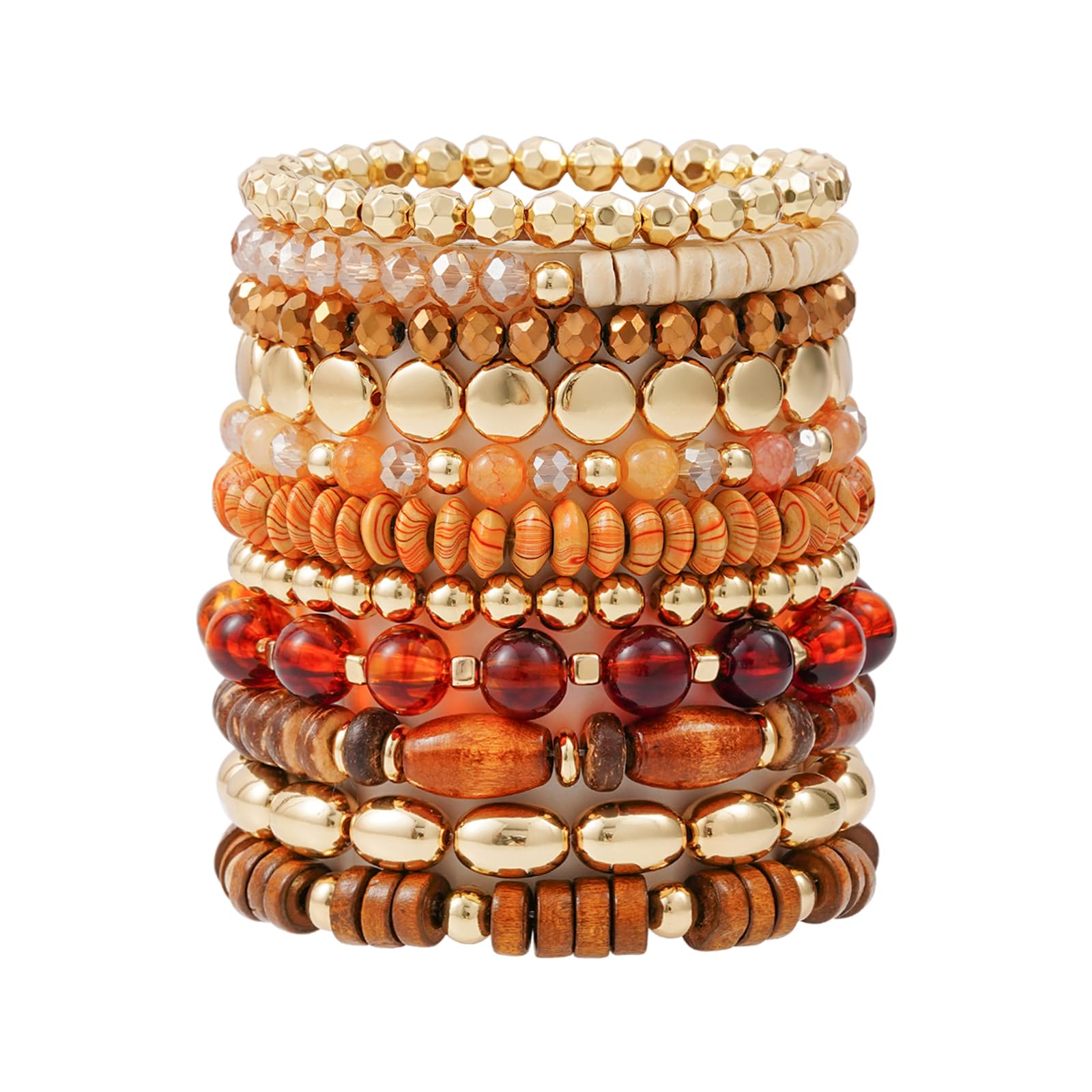 GOOJIDS Surfer Heishi Clay Bead Bracelets for Women Bohemian Stackable Gold Plated Beaded Stretch Bracelets Elastic Layering Friendship Bracelets Set