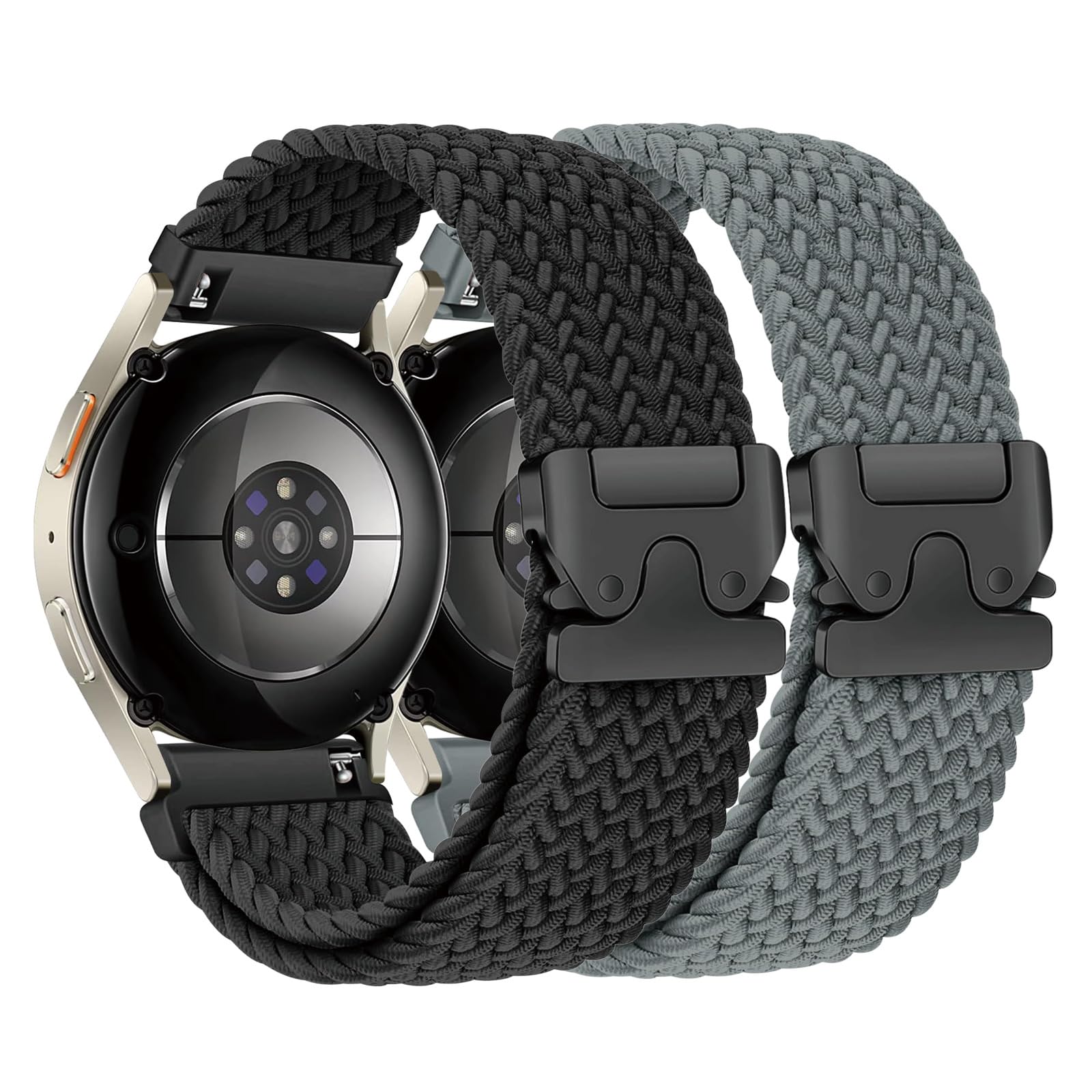 Photo 1 of 2 Pack Braided Bands for Samsung Galaxy Watch 7 6 5 4 FE Band 40mm 44mm/6 Classic 43mm 47mm/4 Classic 42mm 46mm/5 Pro/Active 2,20mm Elastic Nylon Sport Strap for Garmin Vivoactive 6/5/3 Women Men