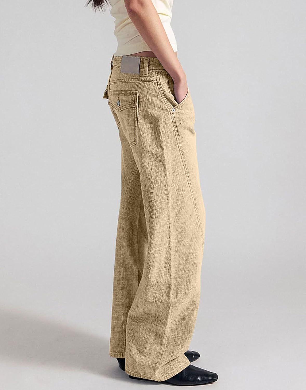 loveimgs Women Baggy Barrel Jeans Mid Rise Wide Leg Jeans Seam Front Patchwork Denim Pants Boyfriend Harem Sweatpant Trousers