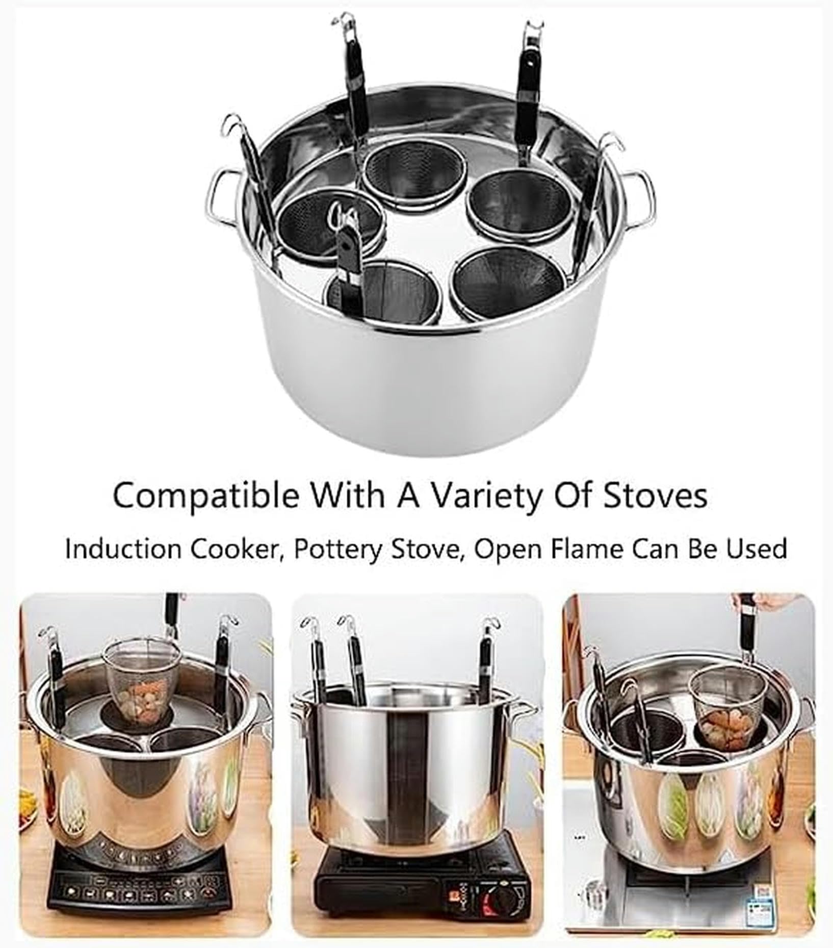 Nudelkocher-Set aus Edelstahl mit Siebkorb – Müheloses Kochen, Dämpfen und Abtropfen Lassen – Perfekt für Pasta, Gemüse und mehr, 3 Löcher