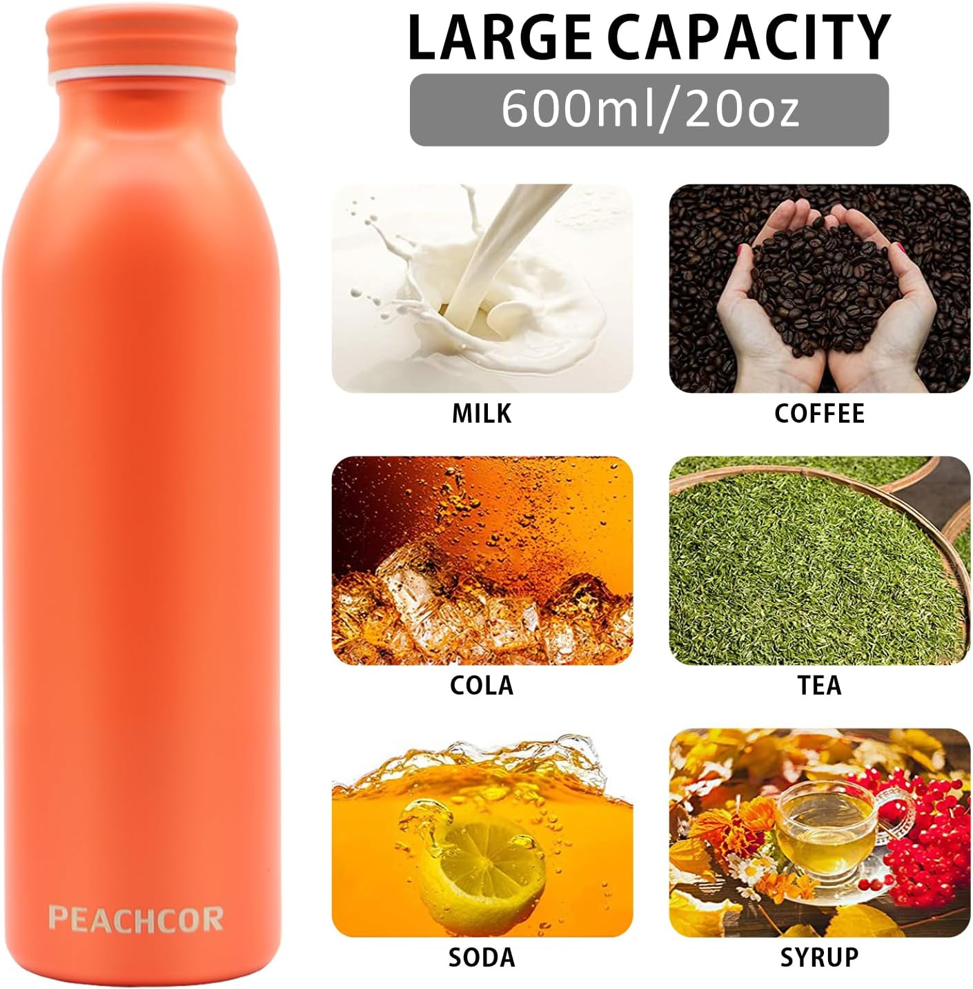 20oz Stainless Steel Water Bottle - Double Walled Vacuum Insulated - Keeps Hot for 12 & Cold for 24 Hours - BPA-Free - Leak Proof Reusable - Thermo Flask for Sports, Outdoor (Orange) - Image 6