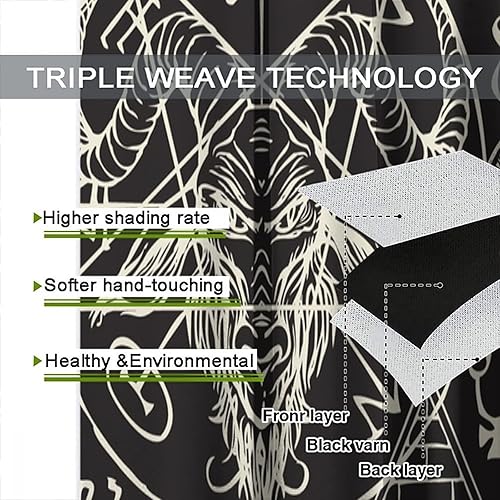 Vista 52 de Cortinas de cabeza de cabra, misteriosa cabeza de cabra malvada, calavera negra, bolsillo para barra, cortinas opacas para ventana, juego de 2