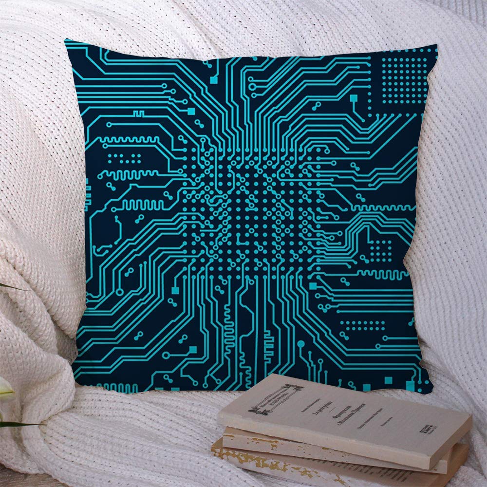 Throw Pillow Covers High Tech Motherboard Computer Machine Circuit Data Board Electrical Science Technology Connection Polyester Decorative Square Cushion Cases for Couch Bed Home Decor 16x16 Inch