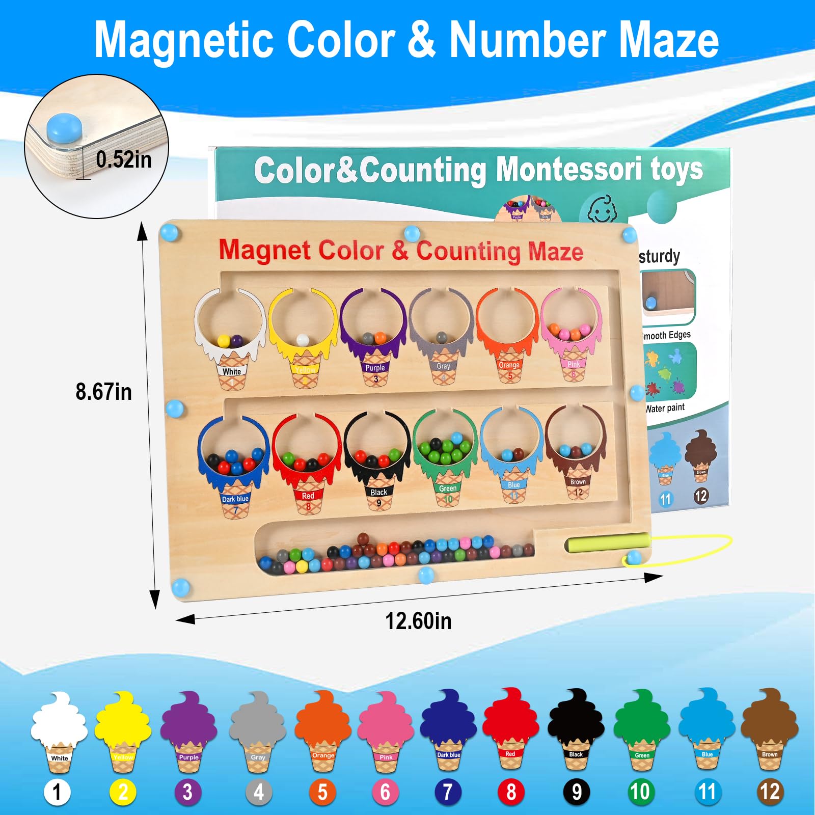 Wooderma Juguetes Niños 2 3 4 5 Años, Juguetes Montessori Laberinto Magnetico de Colores y Números con Caja Regalo, Niña y Niño, Juegos Educativos Niños o Brinquedos 2 3 4 5 Años