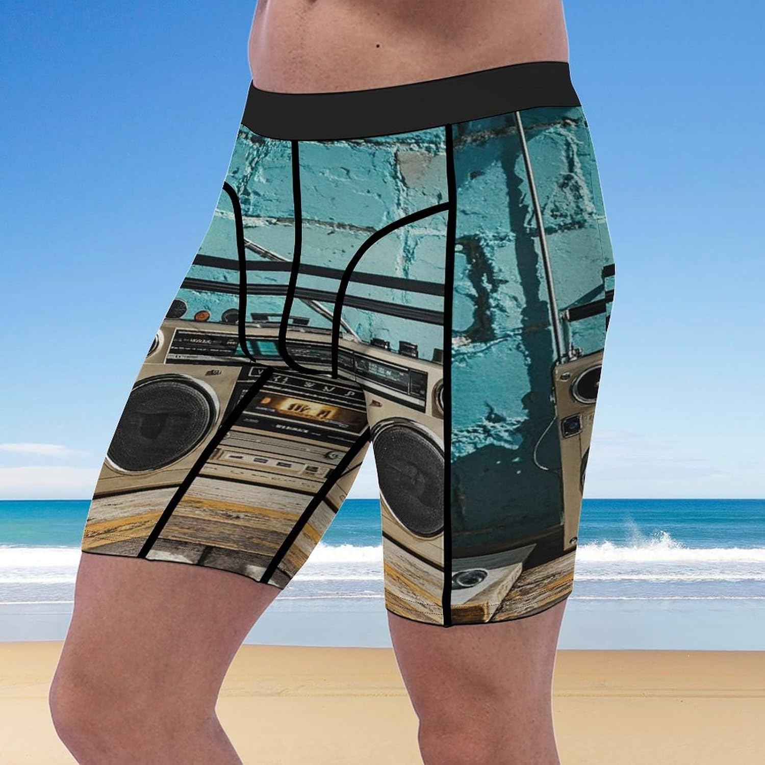 Vintage Wall of Radio Boombox Compression Shorts Men Spandex Sport Shorts Workout Performance Baselayer Underwear