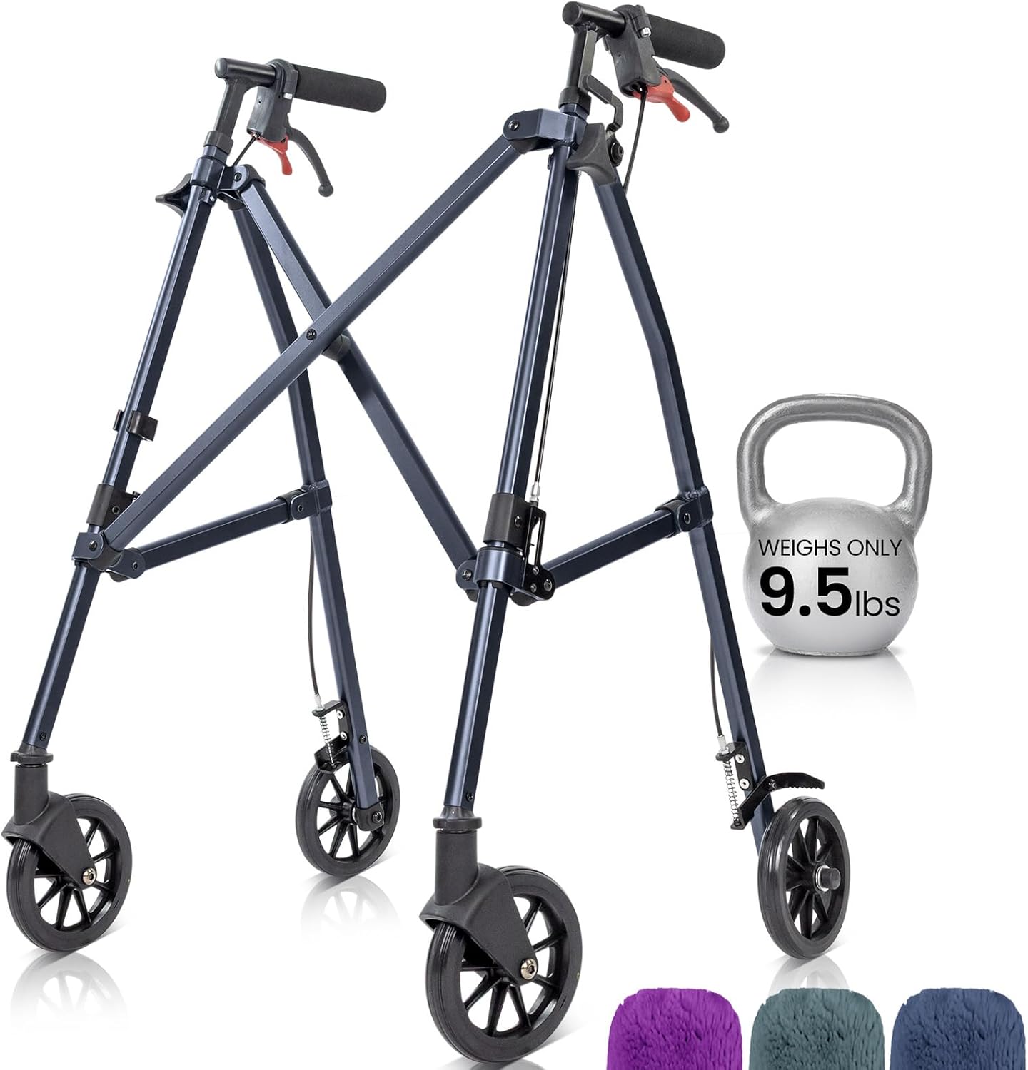 Vive Mobility Lightweight Walker for Seniors - Narrow, Folding Walker w/Wheels for Small & Tight Spaces - Light Weight for Balance, Compact Doorways, Foldable - Portable & Collapsible for Travel Midnight Blue