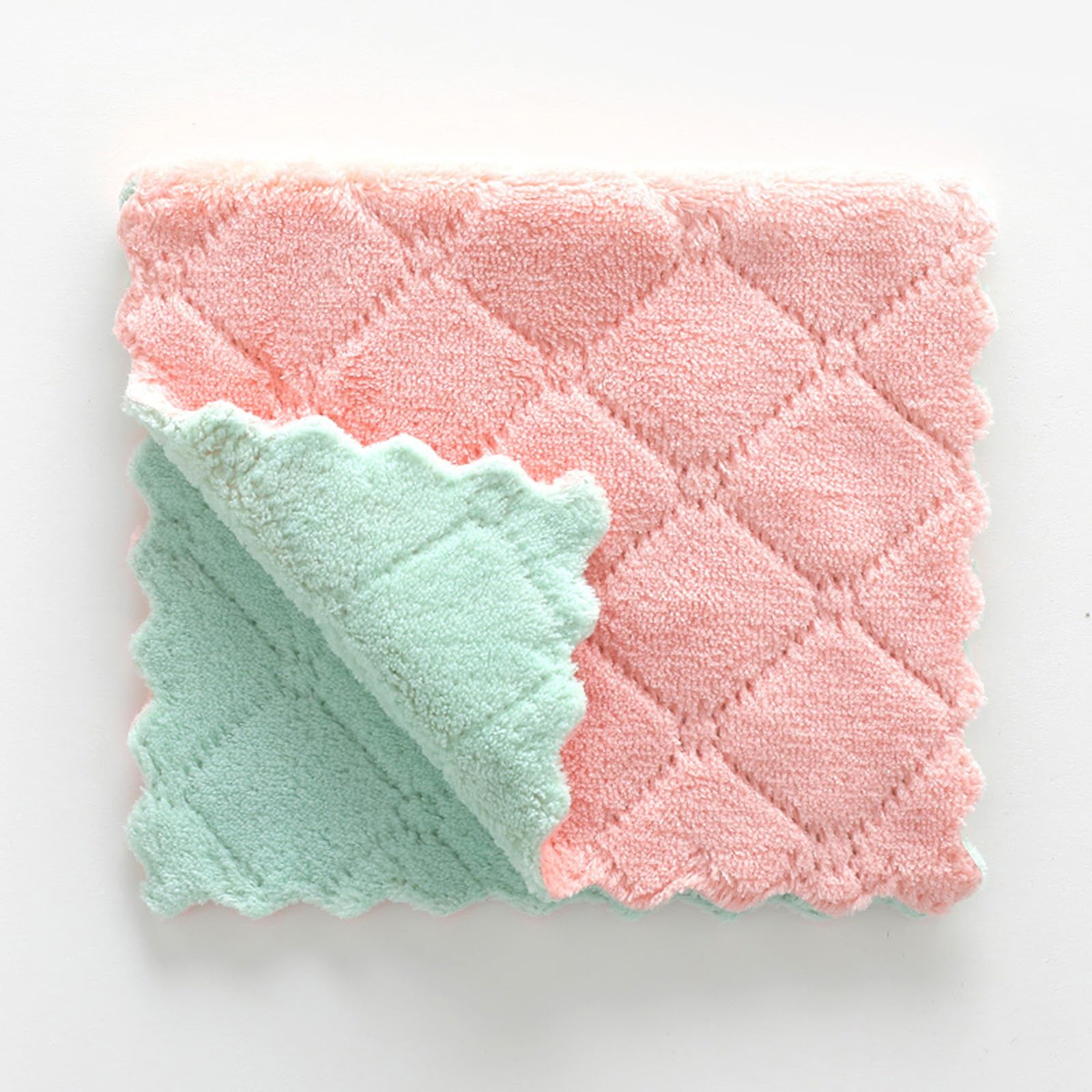 Torchon de cuisine super absorbant en velours de corail rose et vert anti-graisse