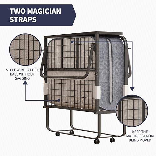 Miniatura 4 de Cama plegable con colchón de esponja viscoelástica, cama plegable de 75 x 46 pulgadas para adultos, cómoda cama plegable portátil para invitados,