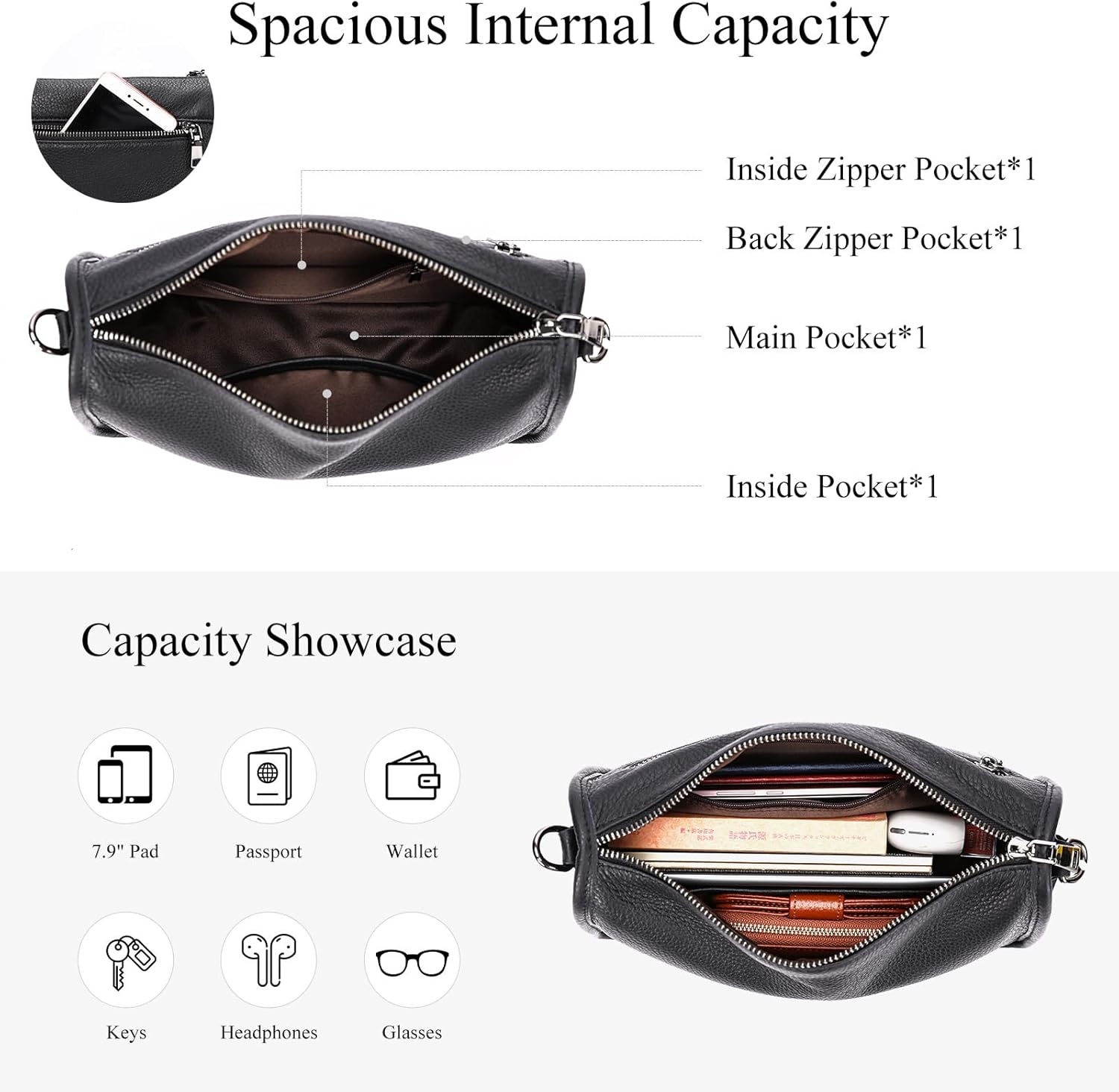 Genuine Leather Crossbody Bag Womens Lightweight Shoulder Purse ladies Small Hobo Handbag - Image 6